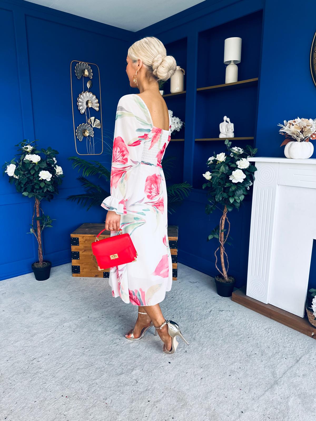 Ailbhe Detailed Midi Dress Floral White