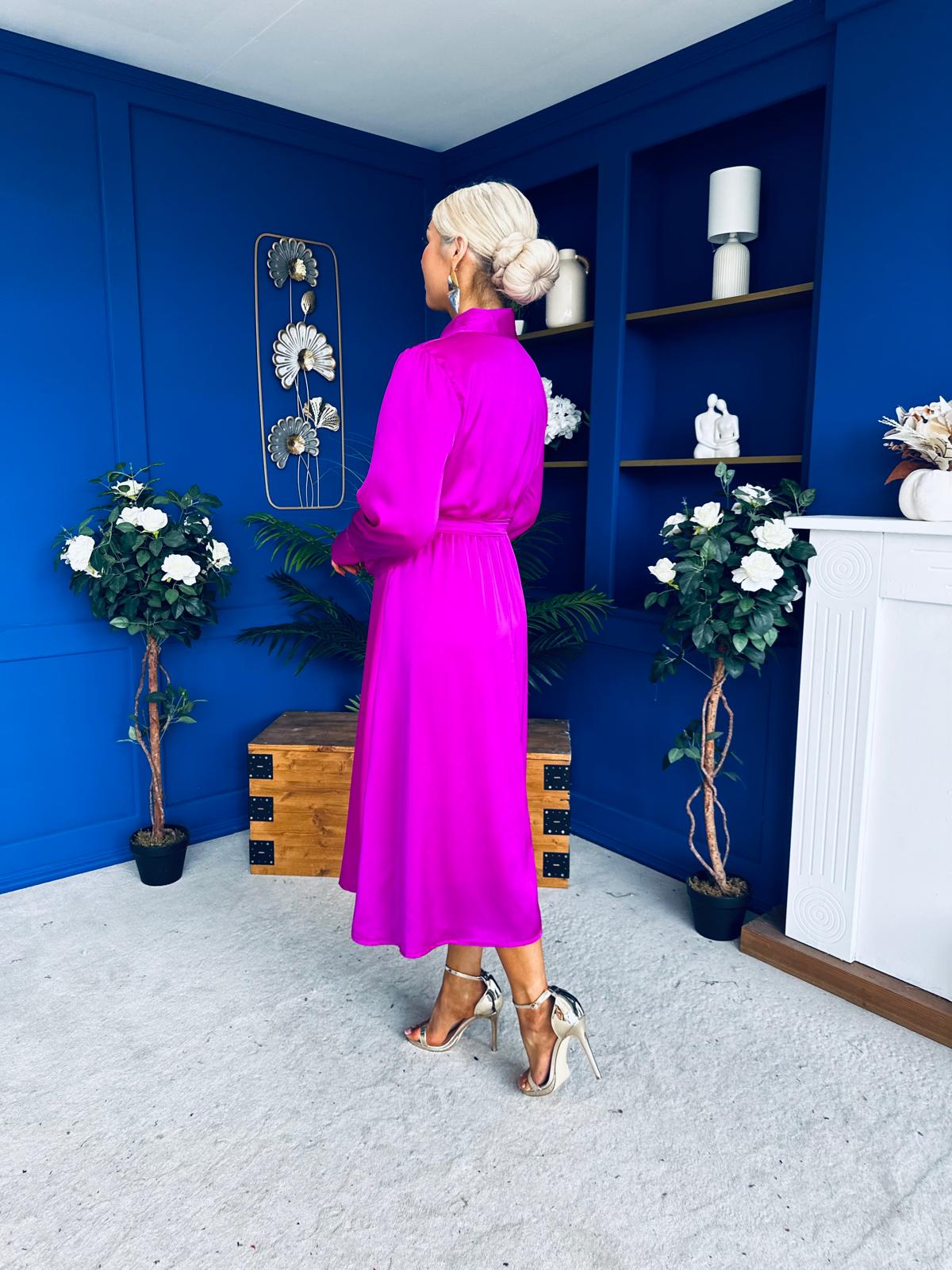 Sadhbh Detailed Satin Midi Dress Orchid