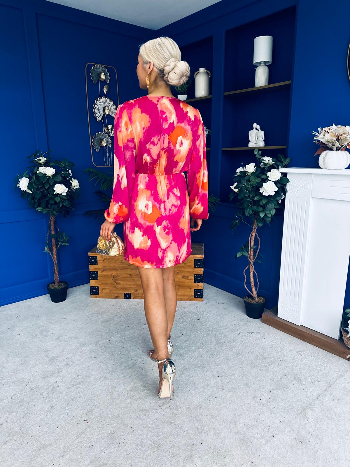 Rowan Detaild Mini Dress Marble Fuchsia