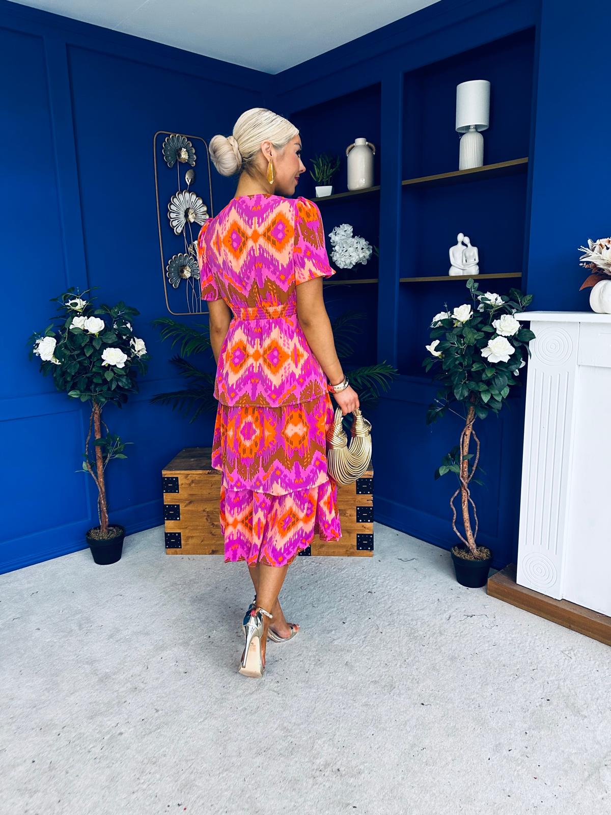 Pamela Layered Midi Dress Aztec Pink