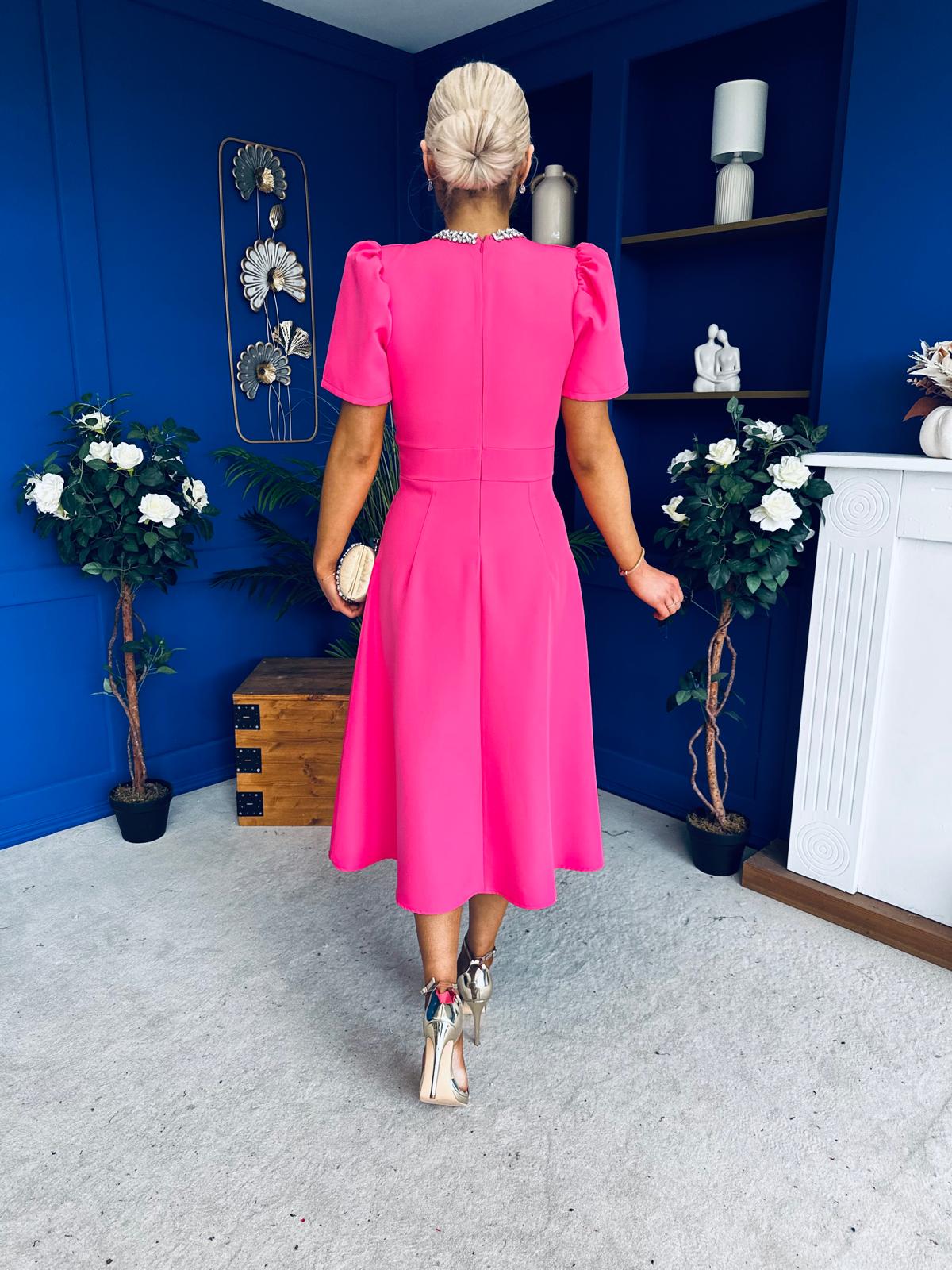 Madison Embellished Occasion Dress Cerise