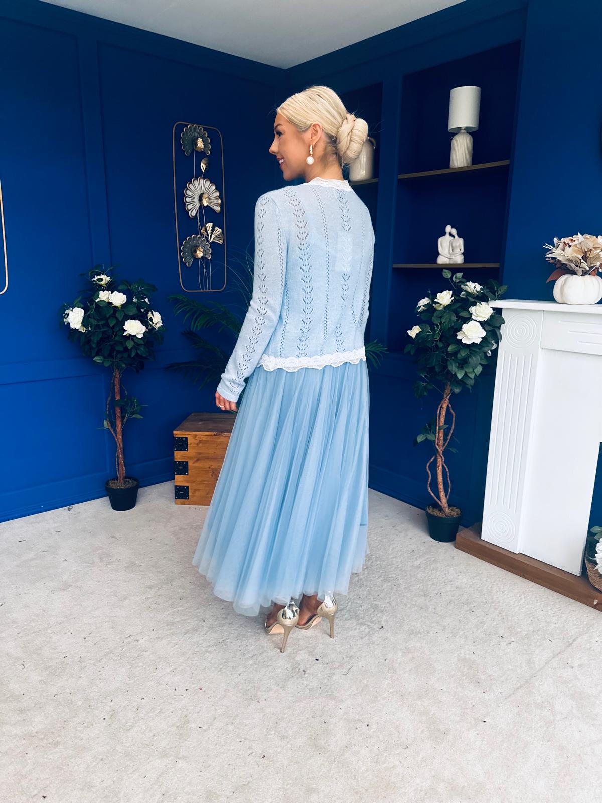 Bella Soft Knit Cardi & Cami Set Blue