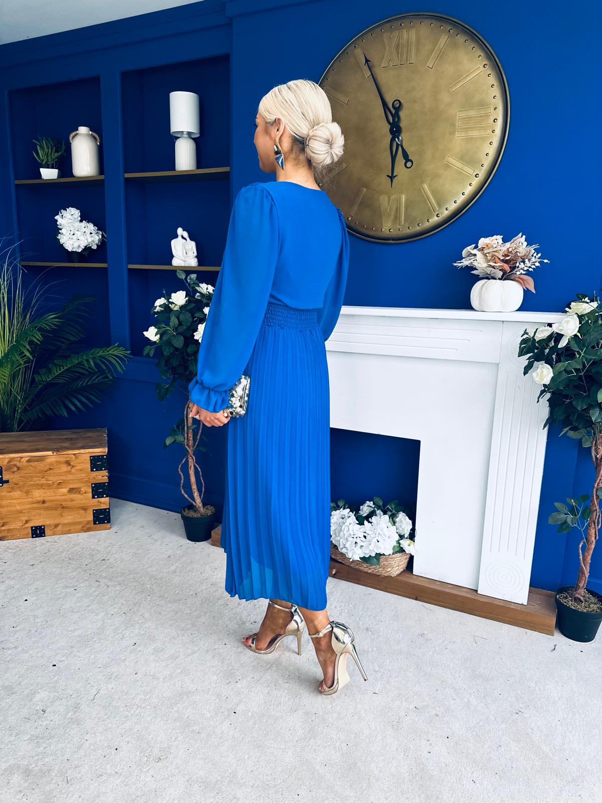 Clodagh Pleat Detailed Midi Dress Cobalt