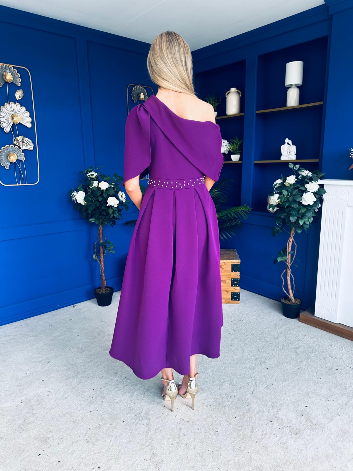 Aideen Pearl Detail Occasion Dress Plum