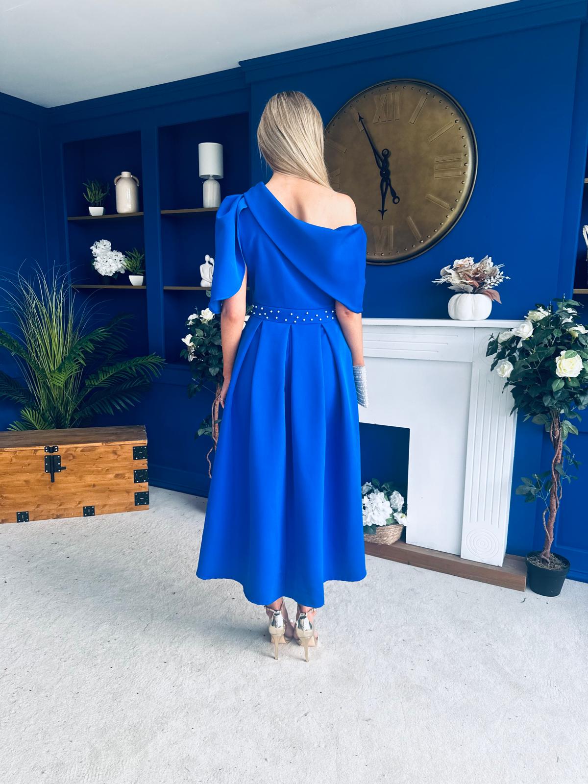 Aideen Pearl Detail Occasion Dress Cobalt