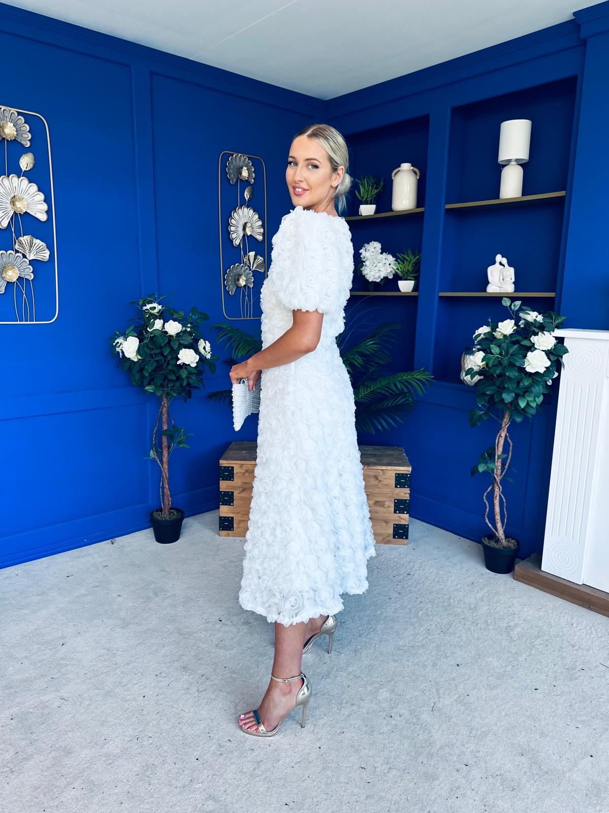 Pippa 3D Floral Occasion Dress White