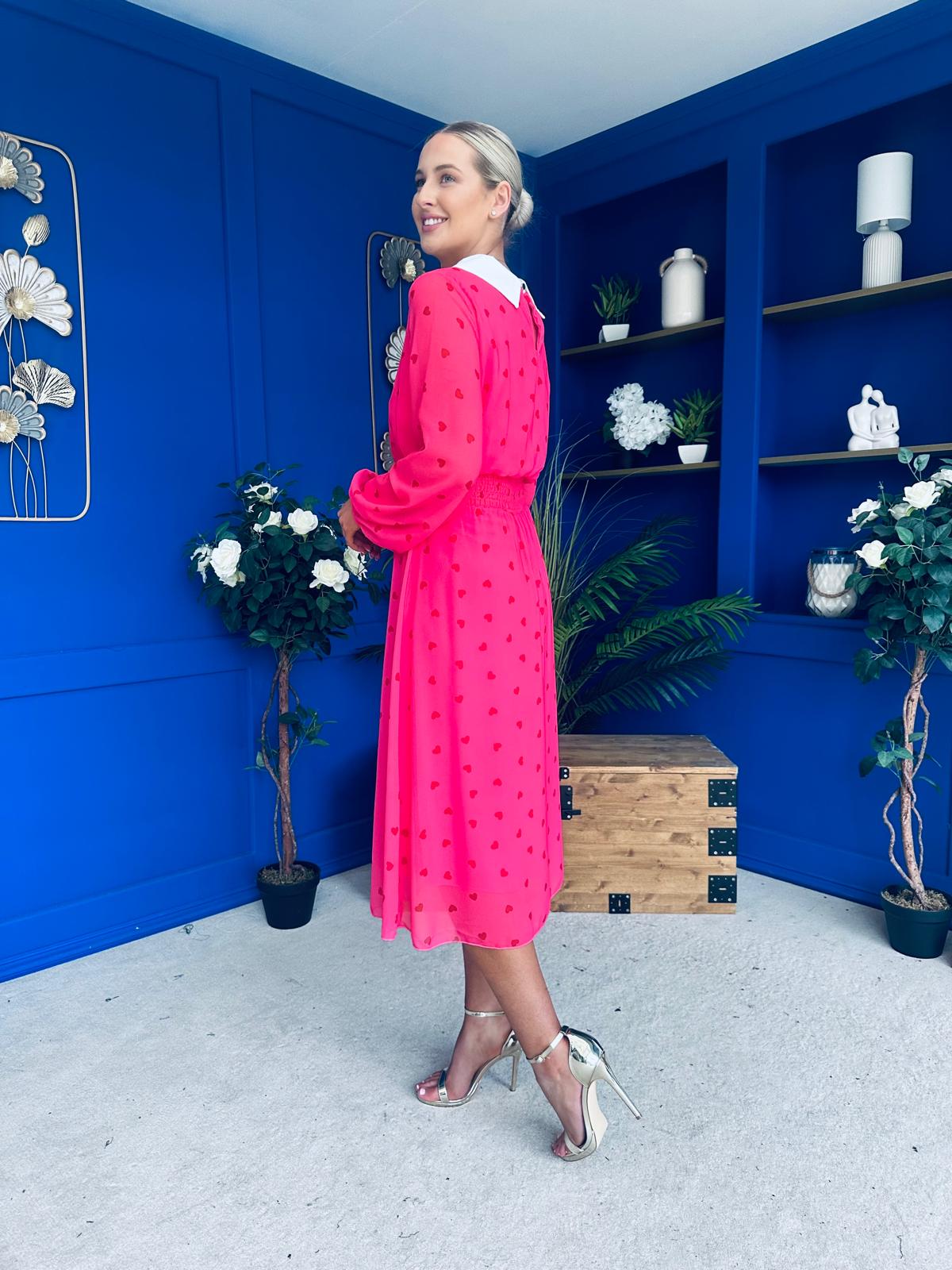 Doireann Detailed Midi Dress Polka Heart Pink