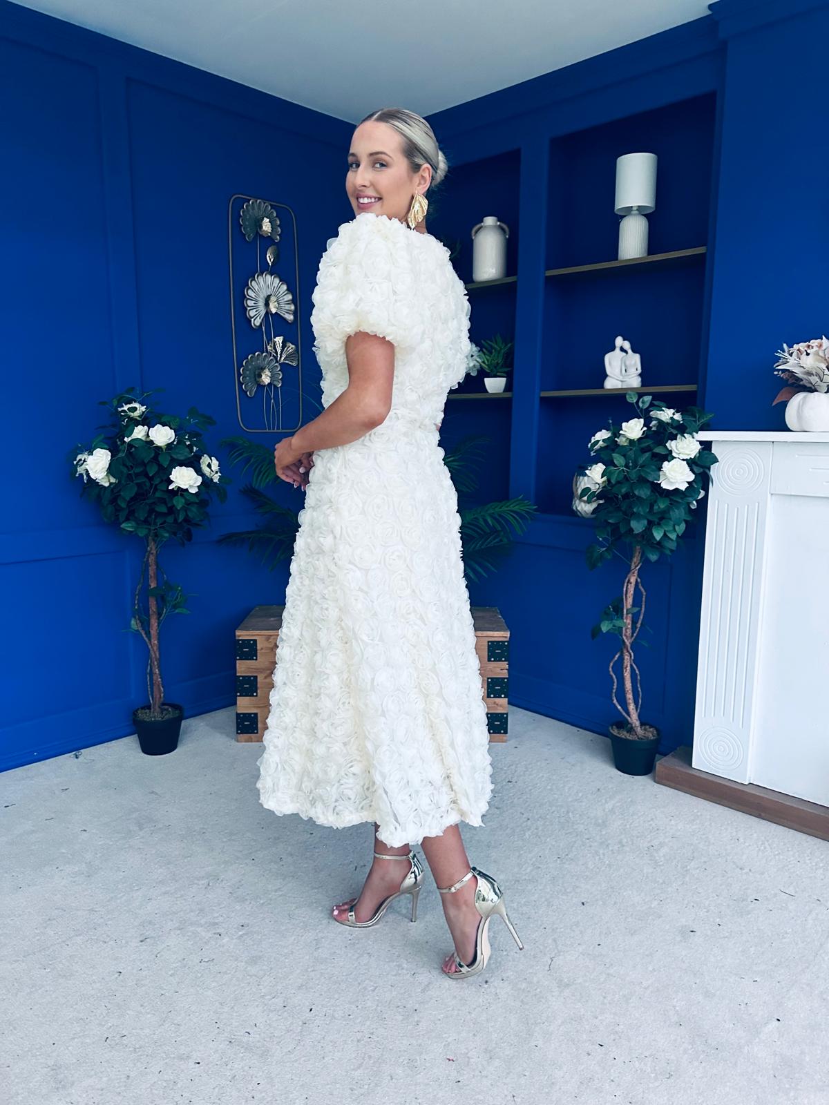 Pippa 3D Floral Occasion Dress Cream