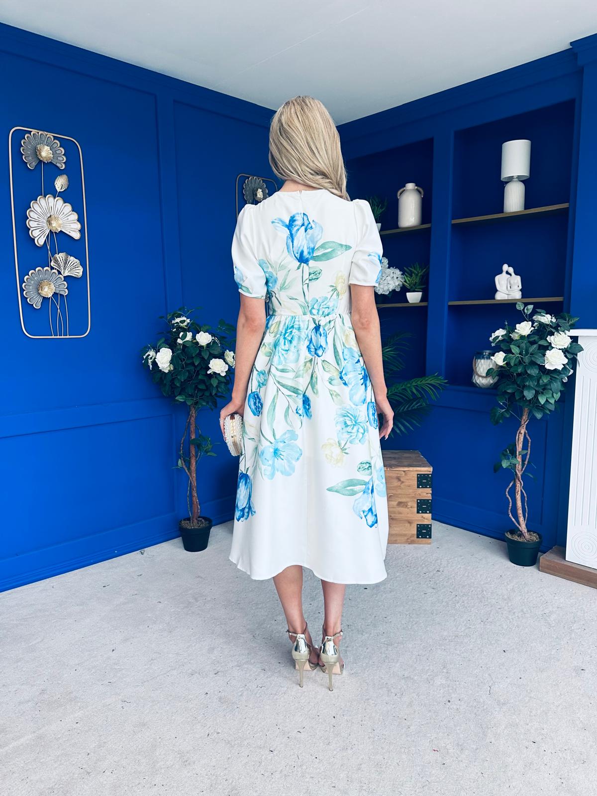 Janet Detailwd Midi Dress Floral Blue