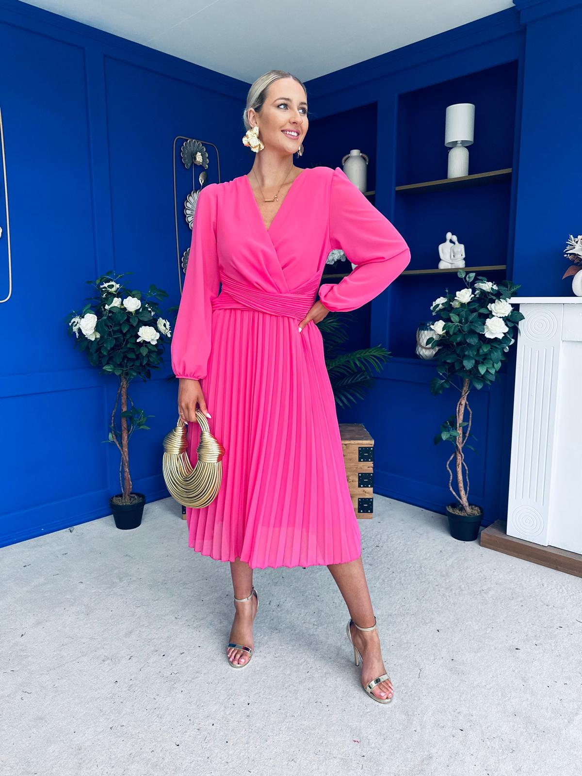 Muireann Twist Detail Midi Dress Fuchsia Canella Lane Muireann Twist Detail Midi Dress Fuchsia Canella Lane