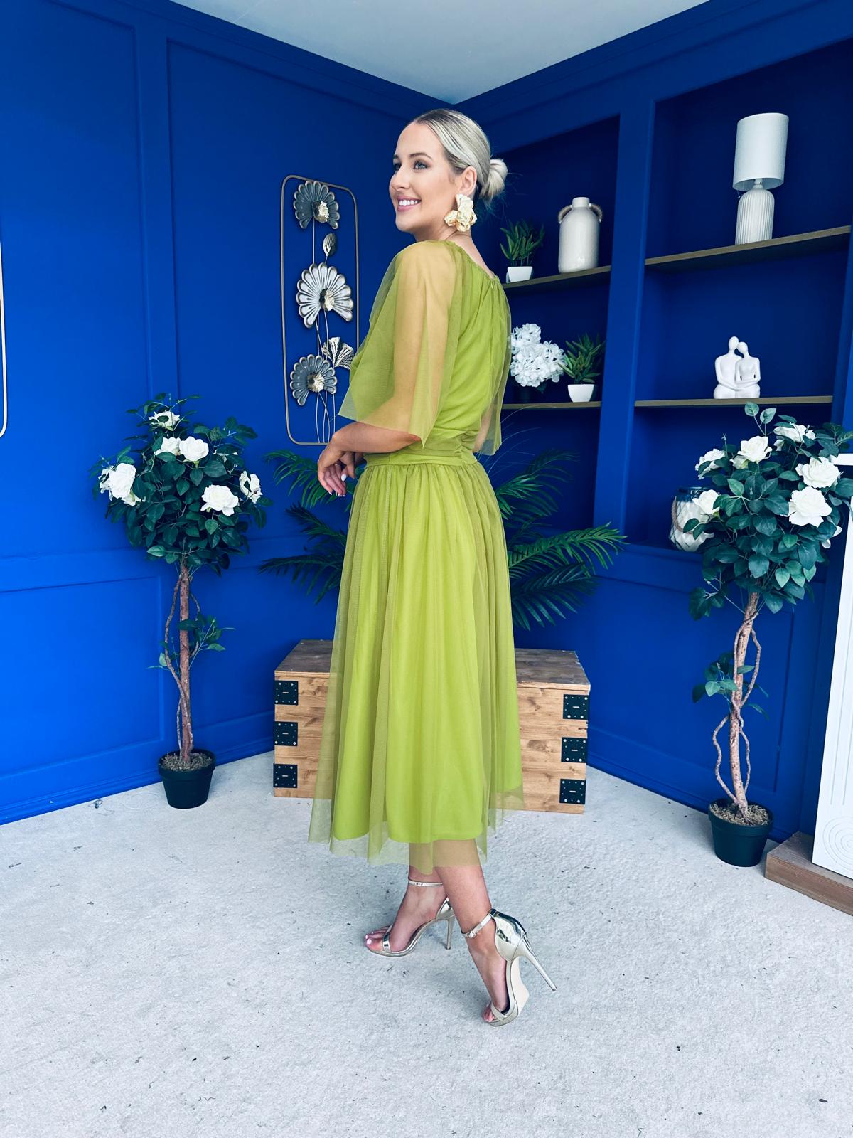 Ophelia Detailed Occasion Tulle Dress Olive