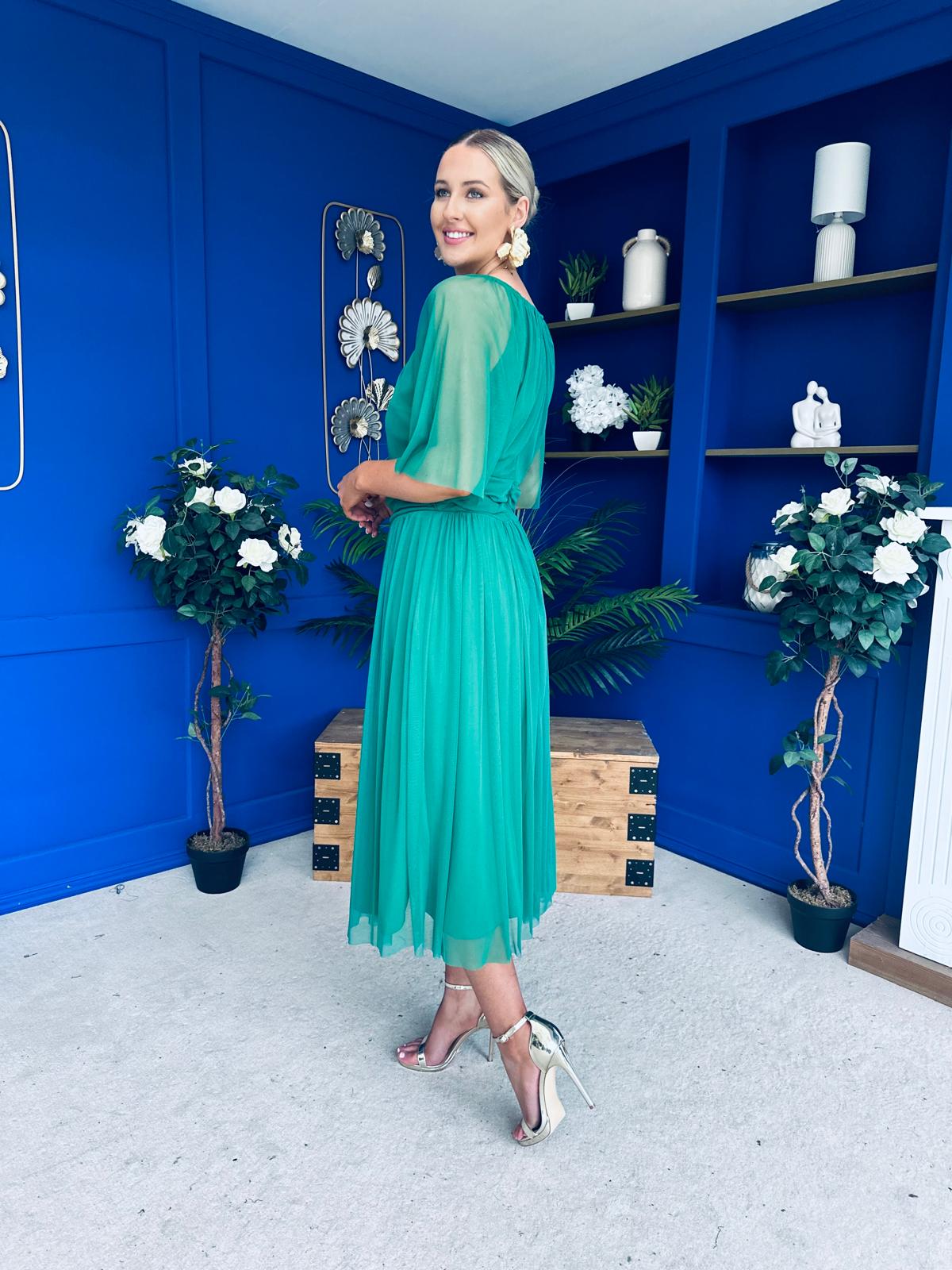 Ophelia Detailed Occasion Tulle Dress Emerald