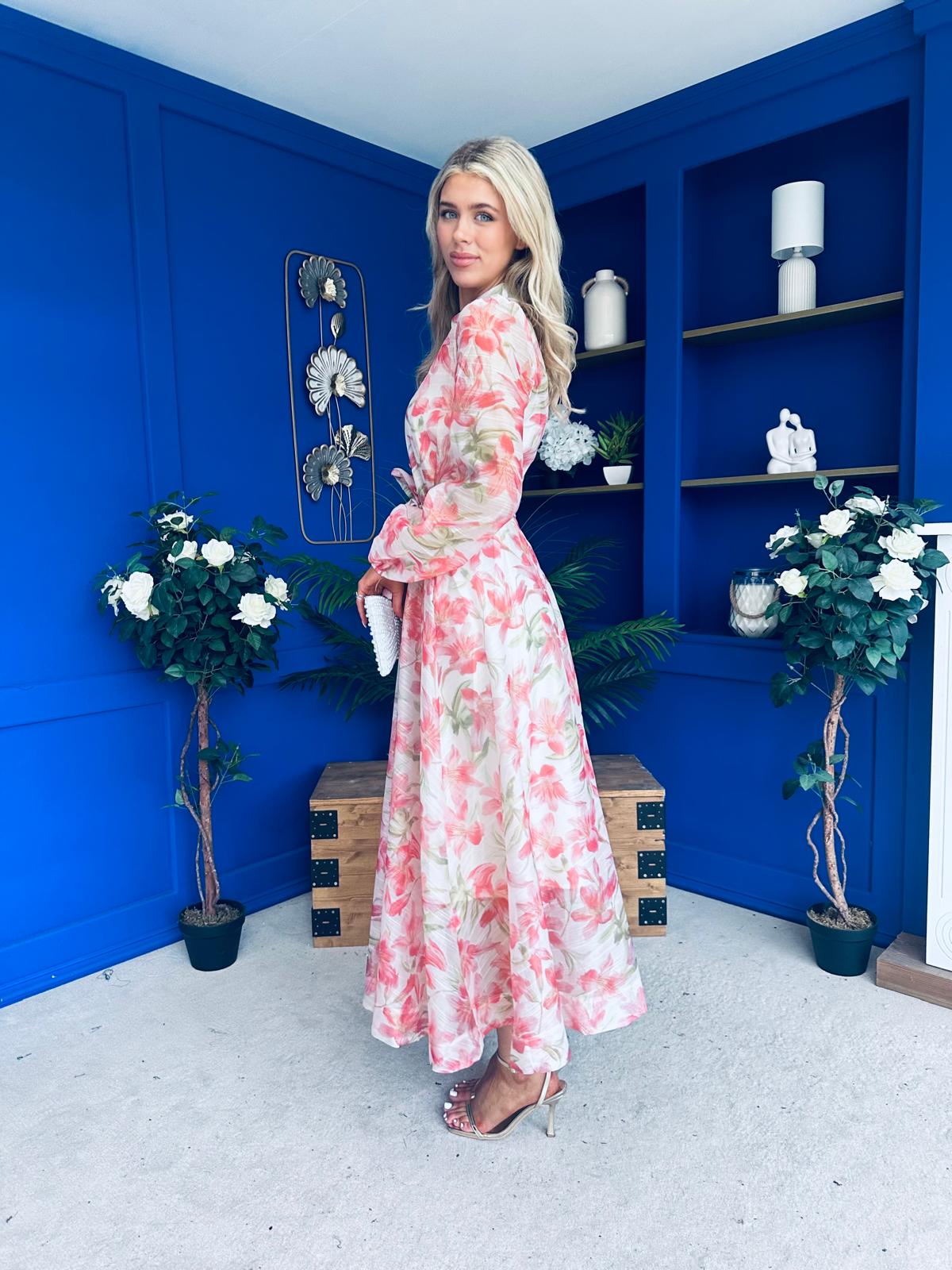 Fiona Faux Button Detail Midi Dress Floral