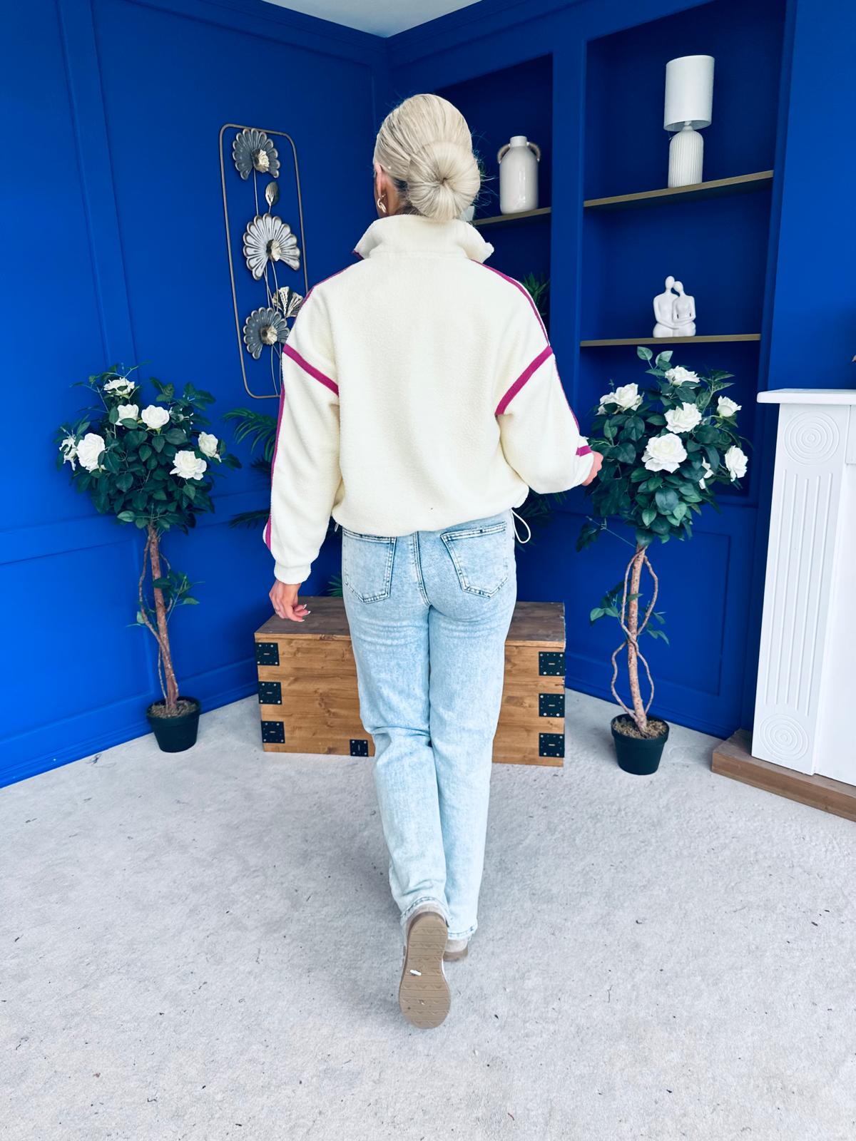 Lulu Contrast Binding Full Zip Fleece Cream