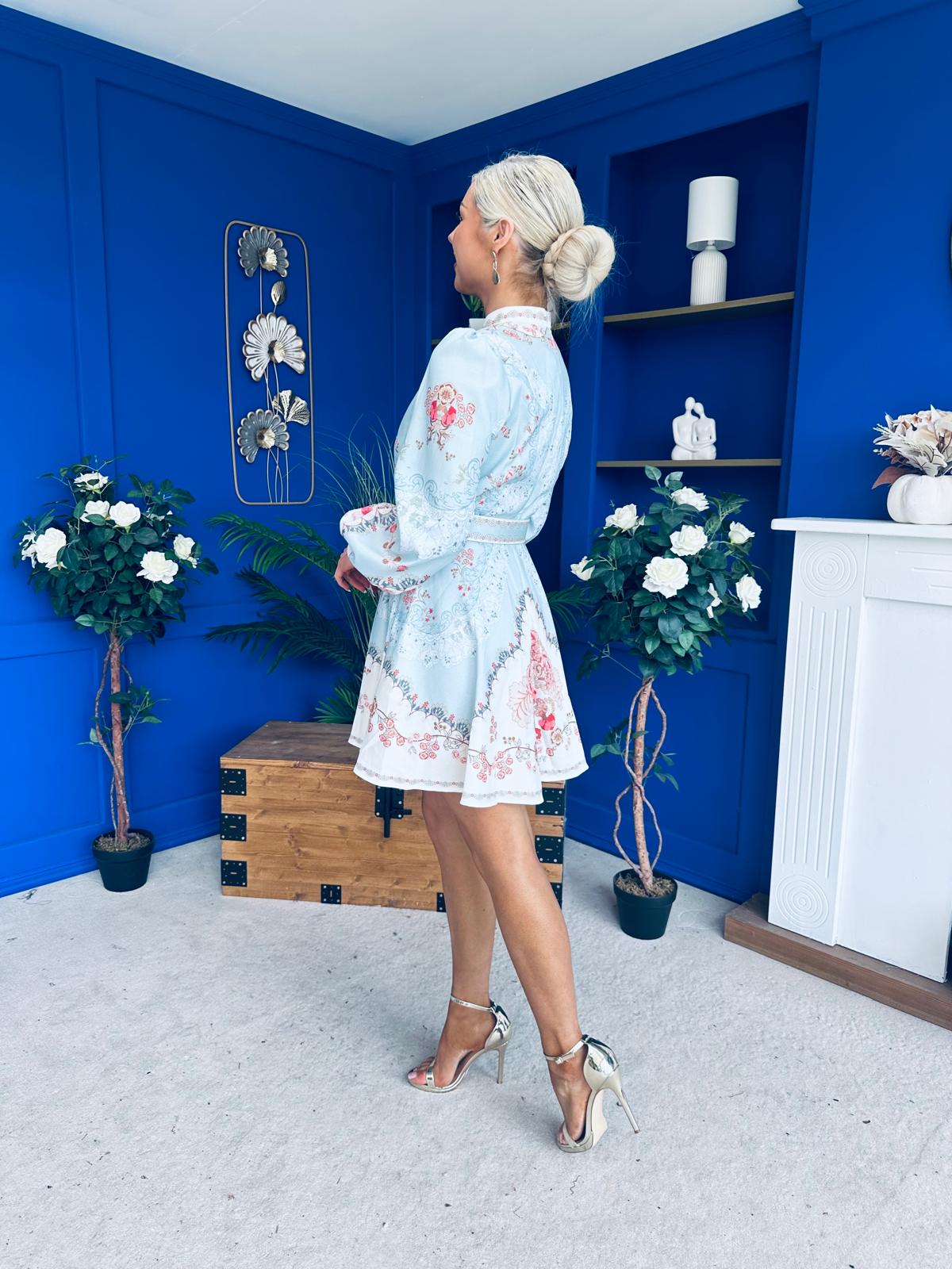 Cassia Detailed Mini Shirt Dress Pwr Blue