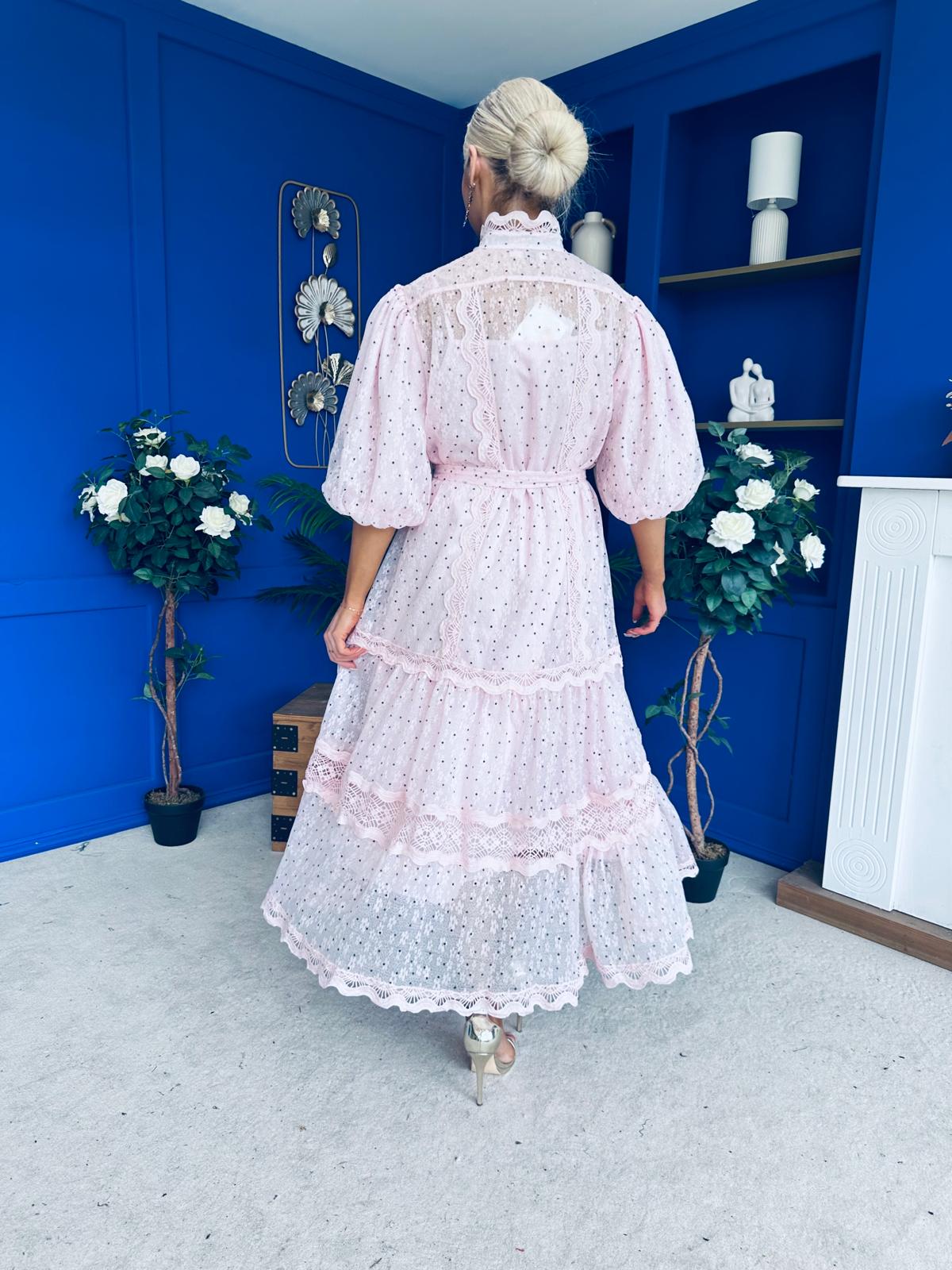 Willow Detailed Shirt Dress Polka Pink