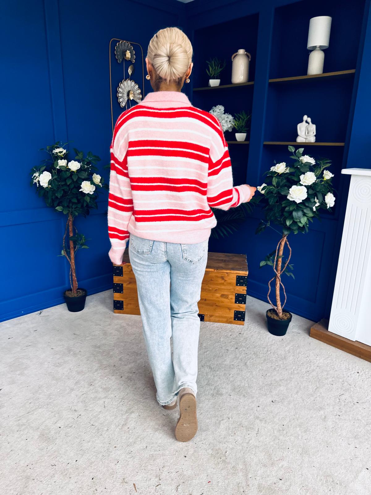 Felicity Striped Knit Jumper Red