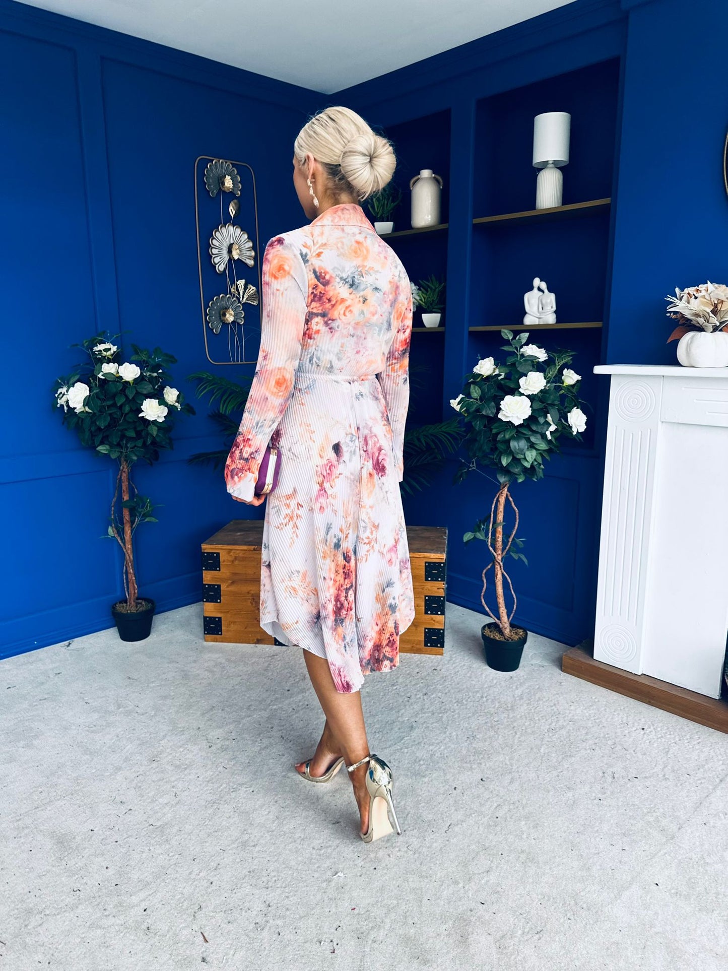 Blaire Detailed Plisse Midi Dress Floral Pastel