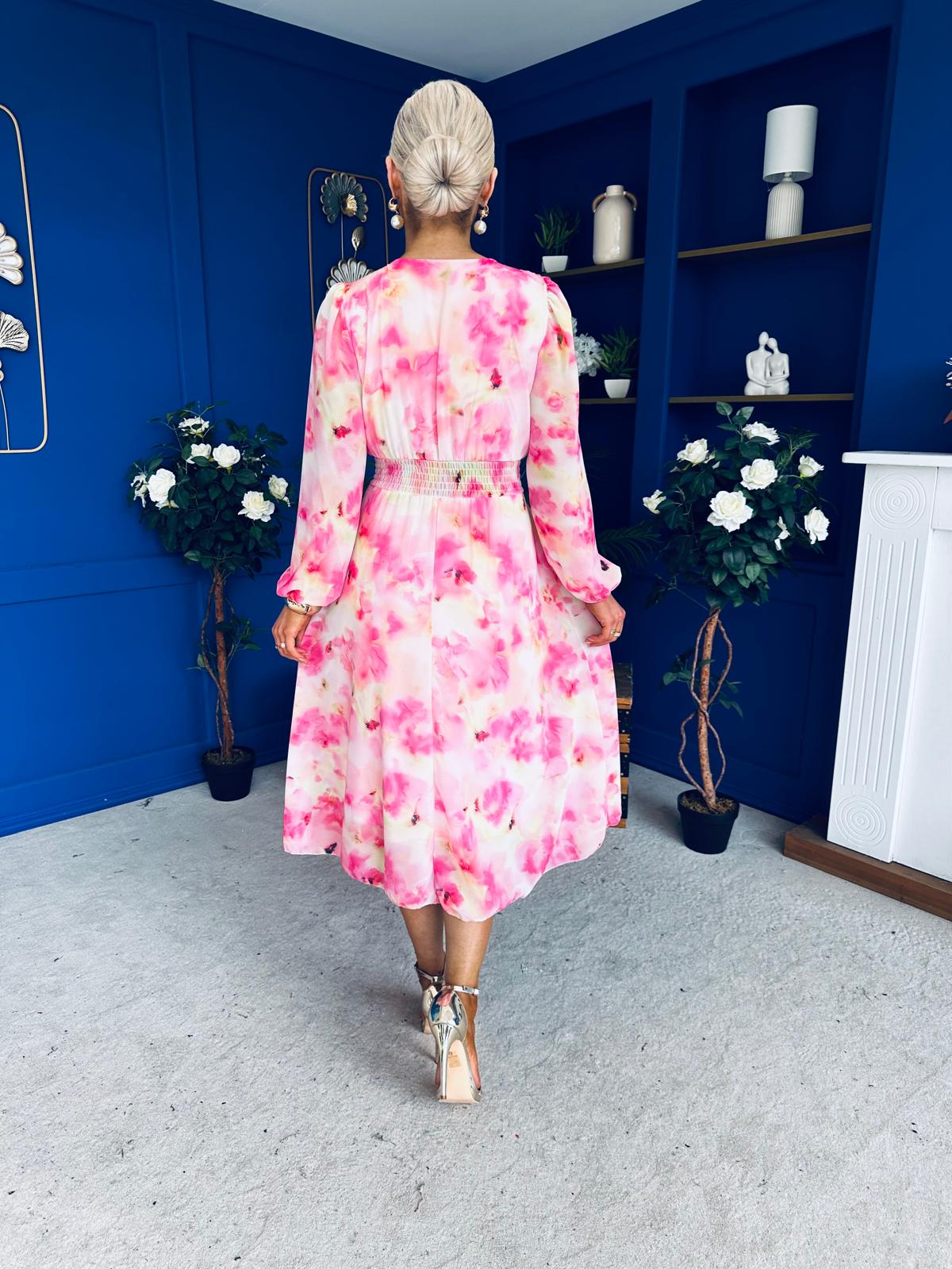 Bronagh Banded Midi Dress Floral Pink