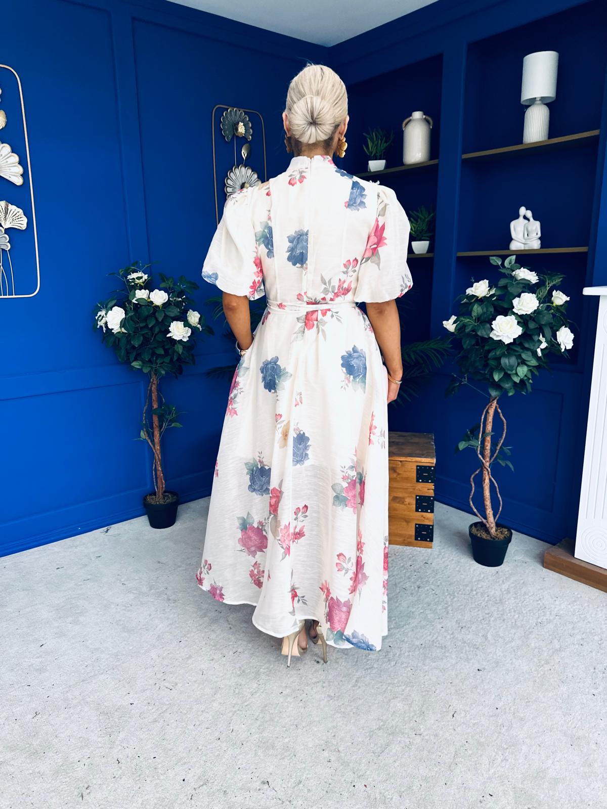 Elizabeth Detailed Shirt Dress Floral Cream