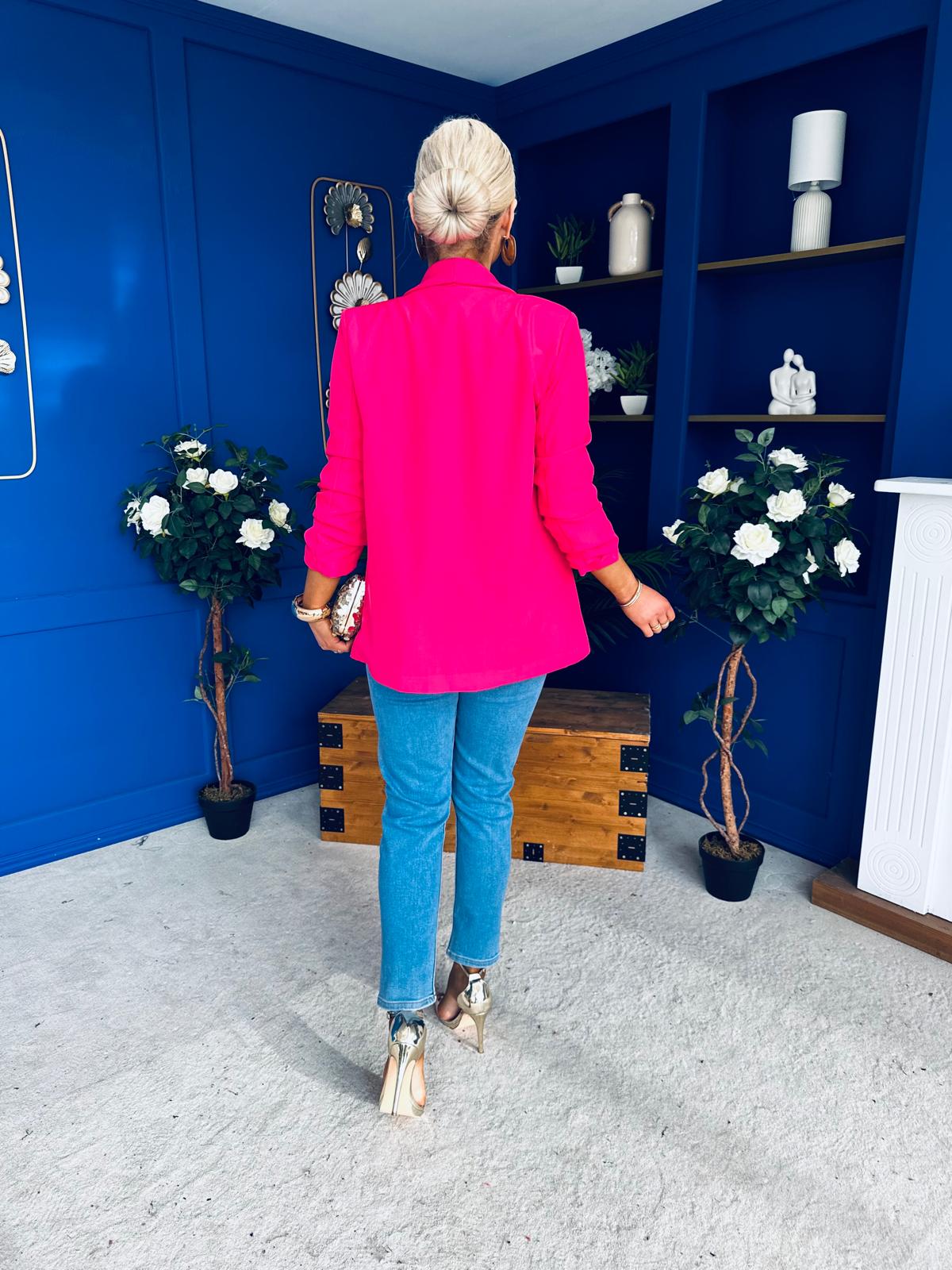 Sarah Gathered Sleeve Blazer Fuchsia