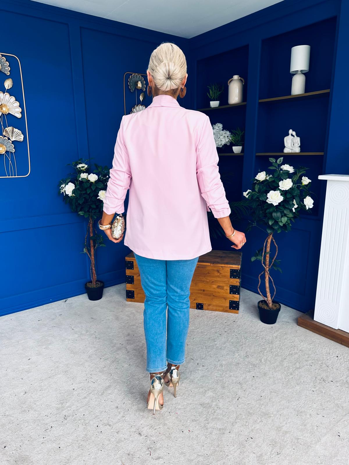 Sarah Gathered Sleeve Blazer Pwr Pink