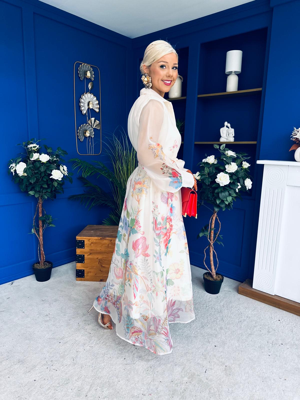 Kerry Detailed Shirt Dress Floral Cream