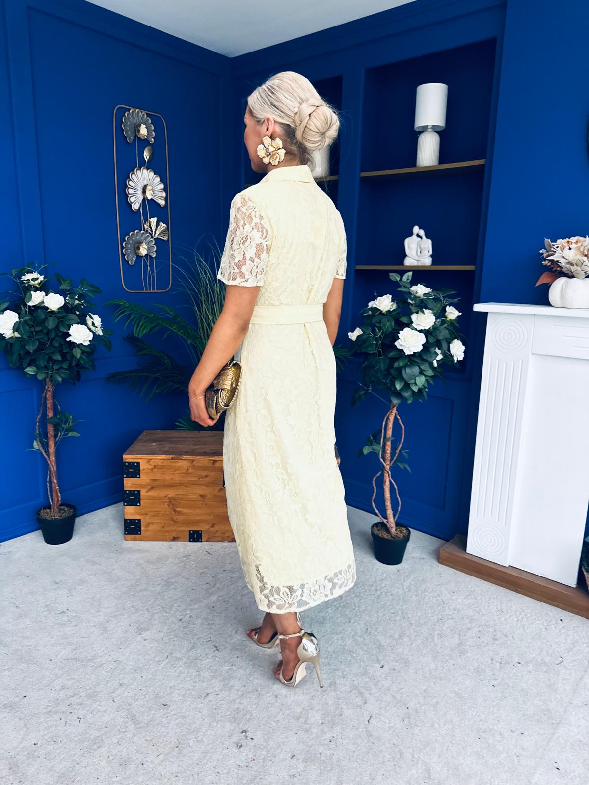 Tansy Short Sleeve Lace Shirt Dress Yellow