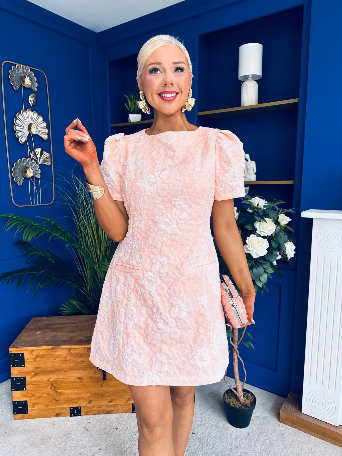 Vienna Jacquard Mini Dress Pink – Canella Lane