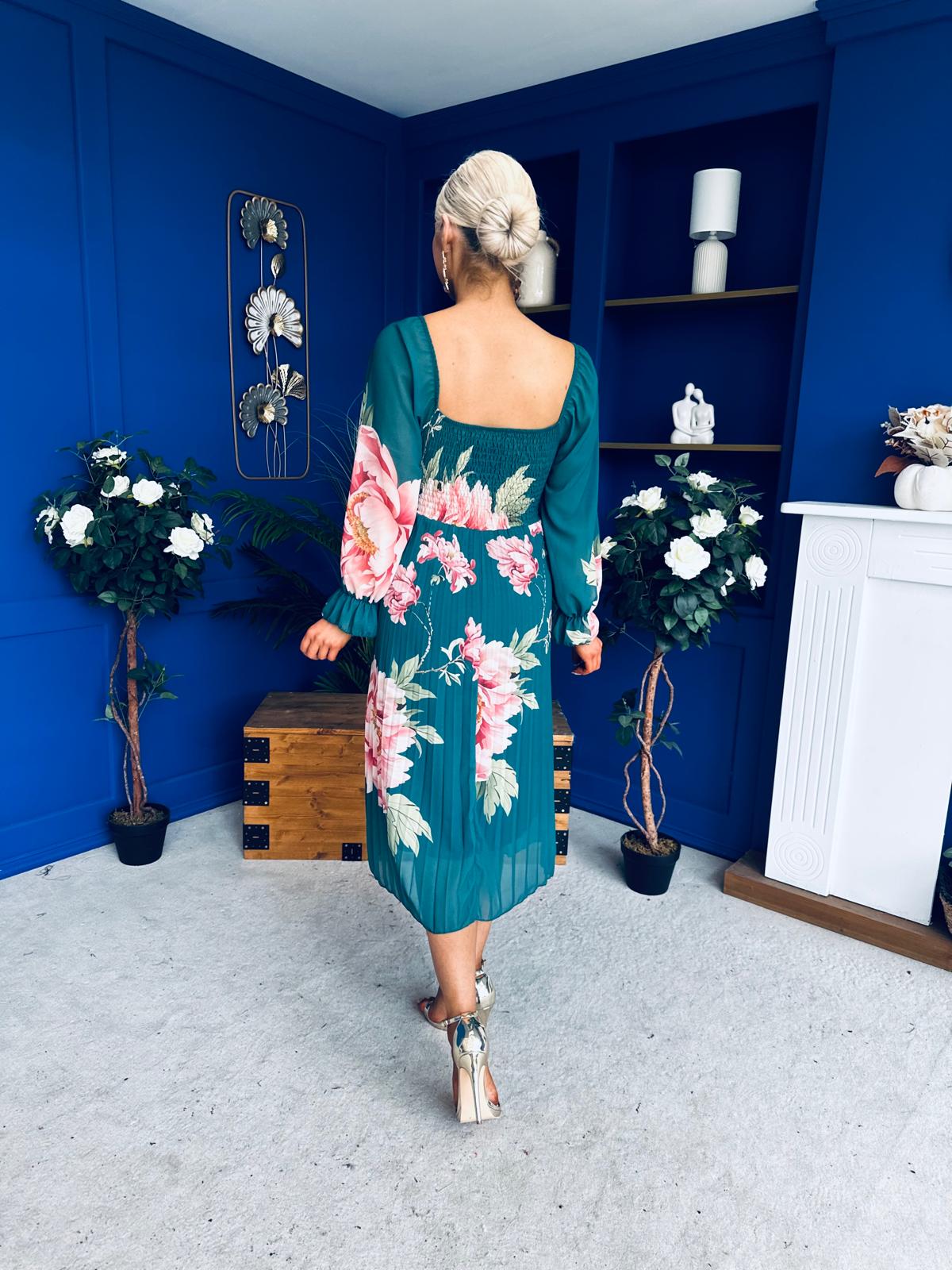 Roisin Detailed Midi Dress Floral Green