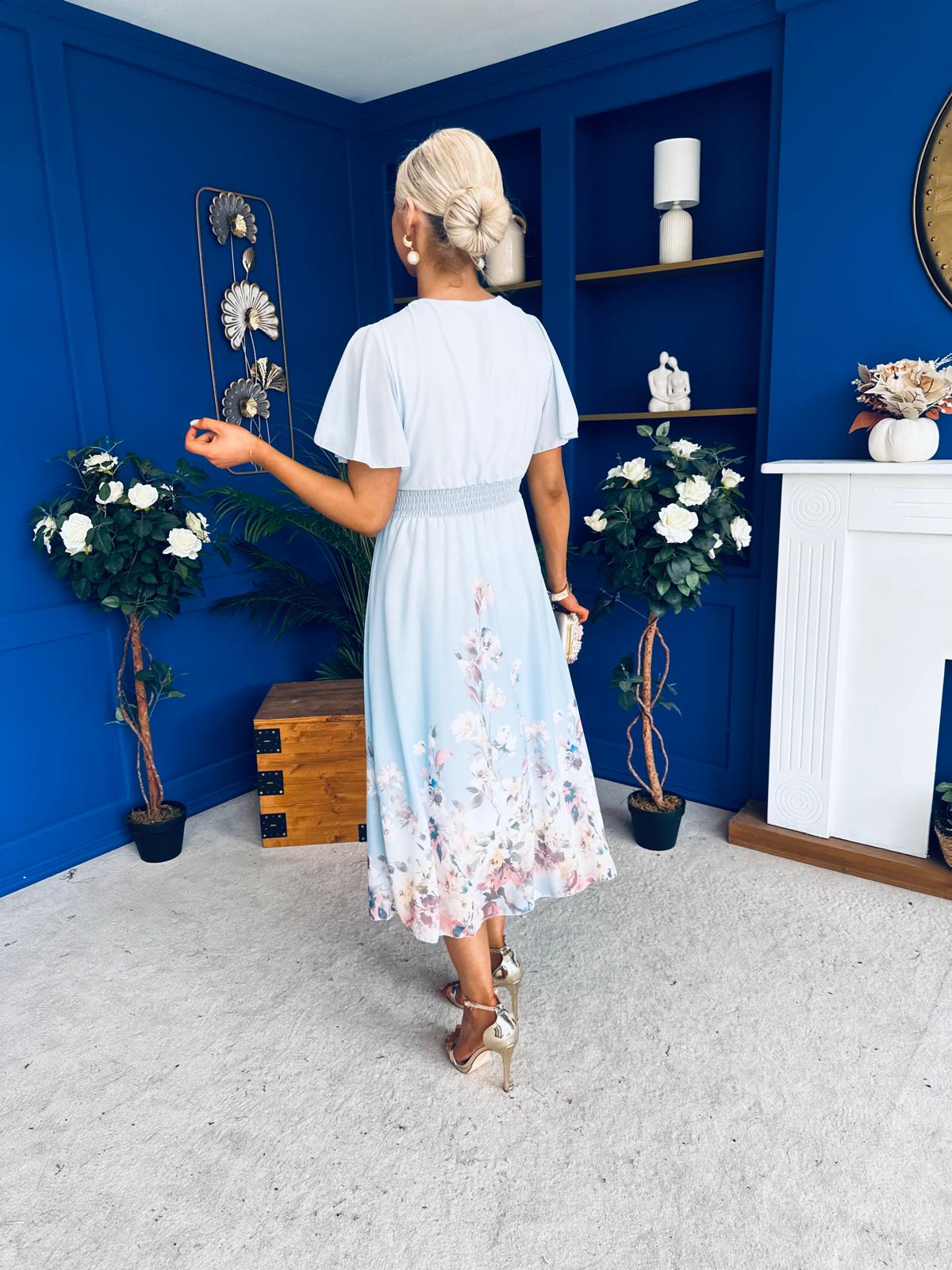 Bebhinn Detailed Midi Dress Floral Pwr Blue
