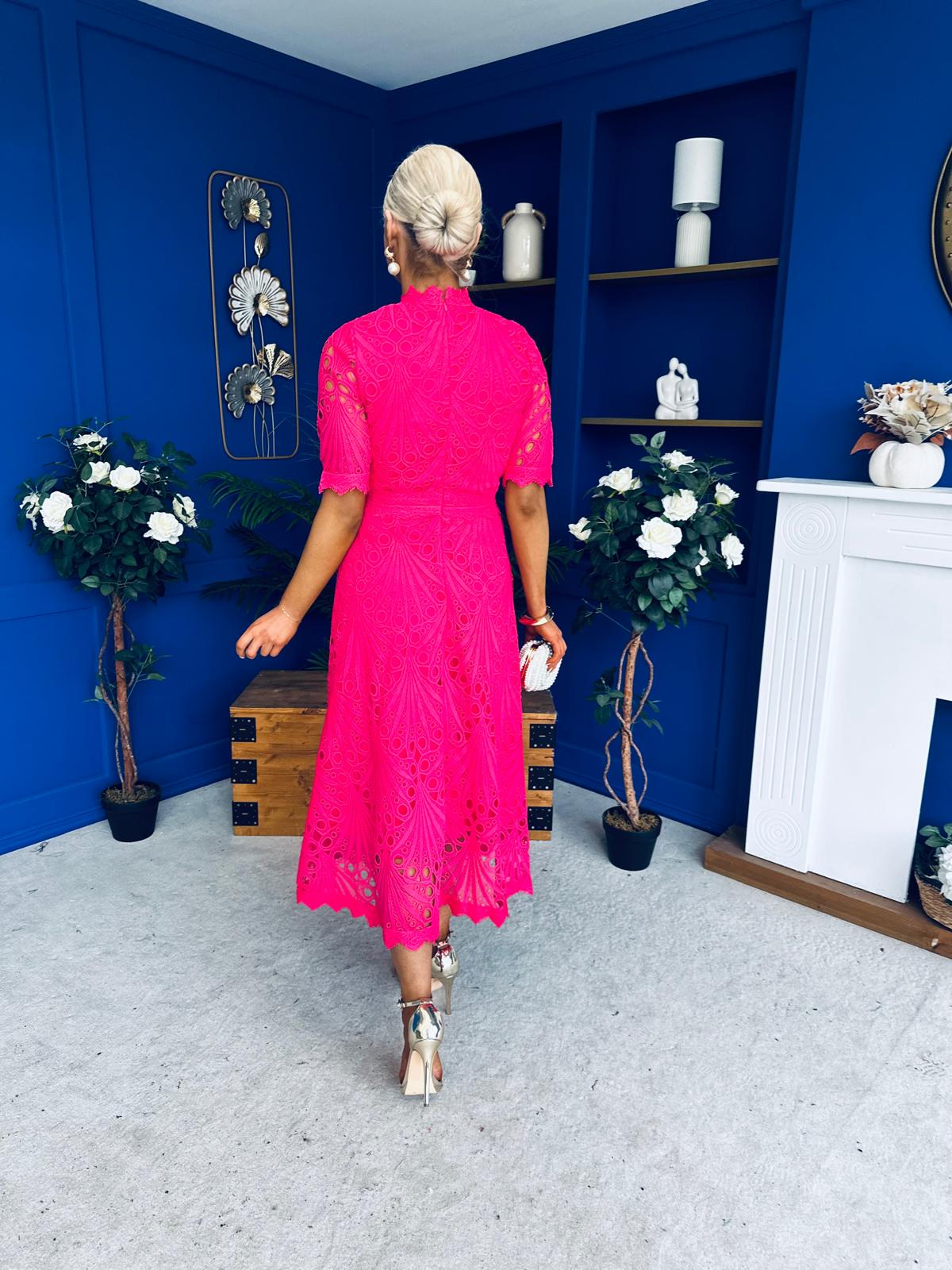 Ciava Crochet Occasion Dress Fuchsia