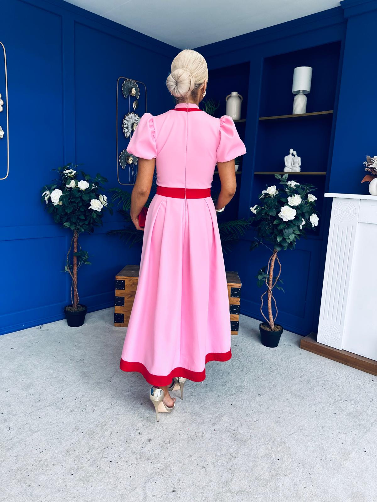 Vicky Puff Sleeve Occasion Midi Dress Pwr Pink