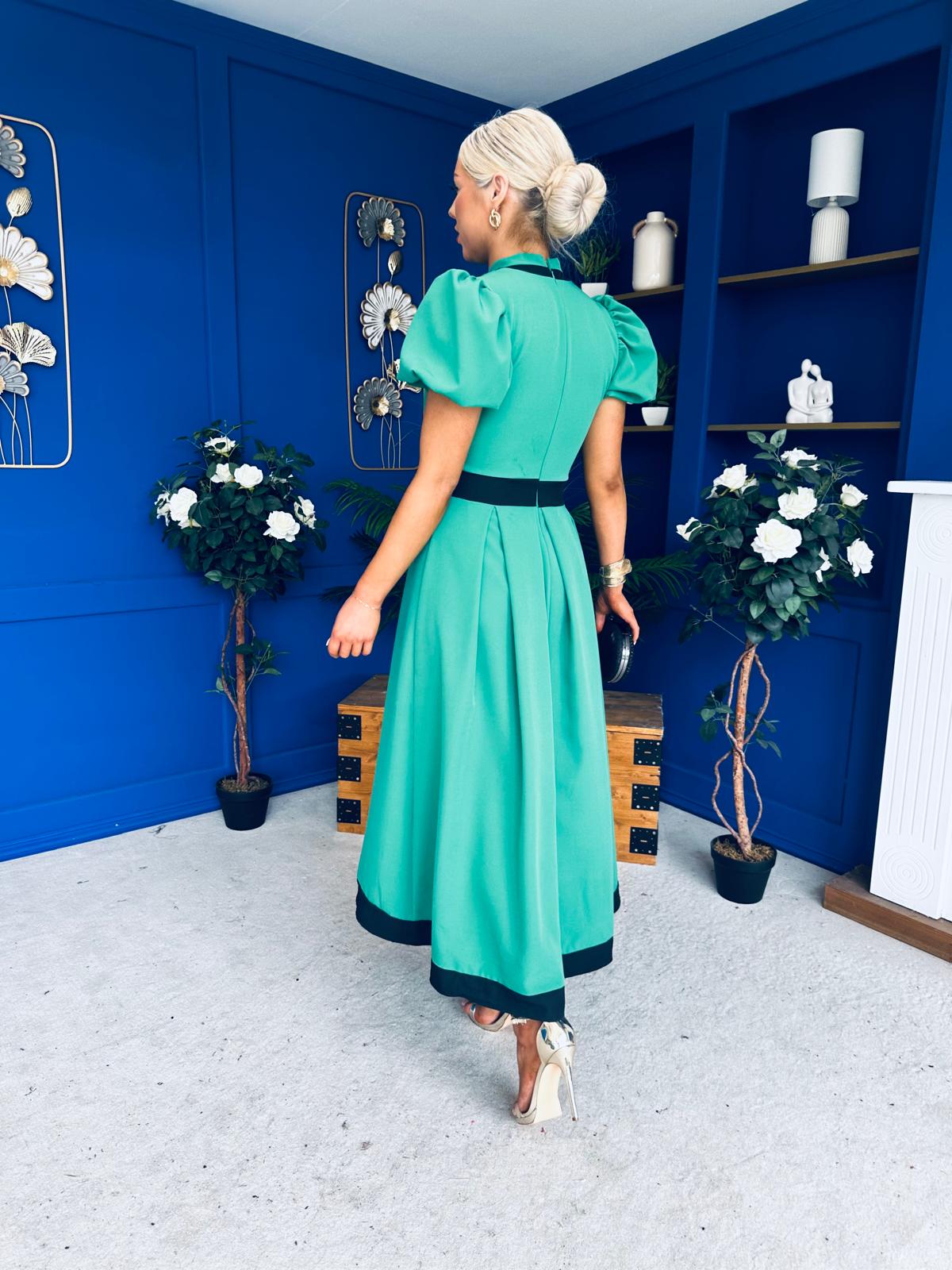 Vicky Puff Sleeve Occasion Midi Dress Emerald