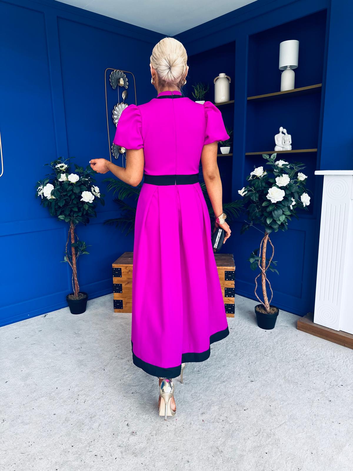 Vicky Puff Sleeve Occasion Midi Dress Orchid