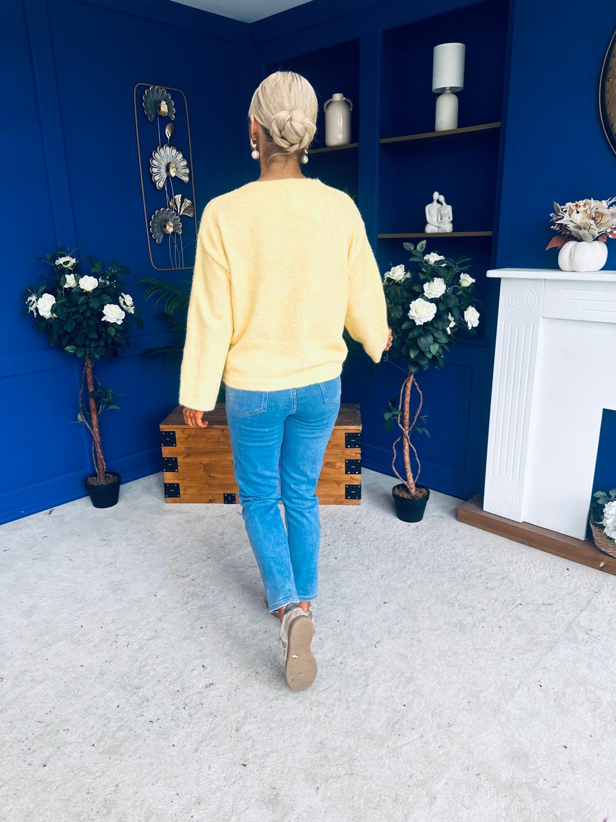 Eva Gathered Detail Knit Jumper Yellow