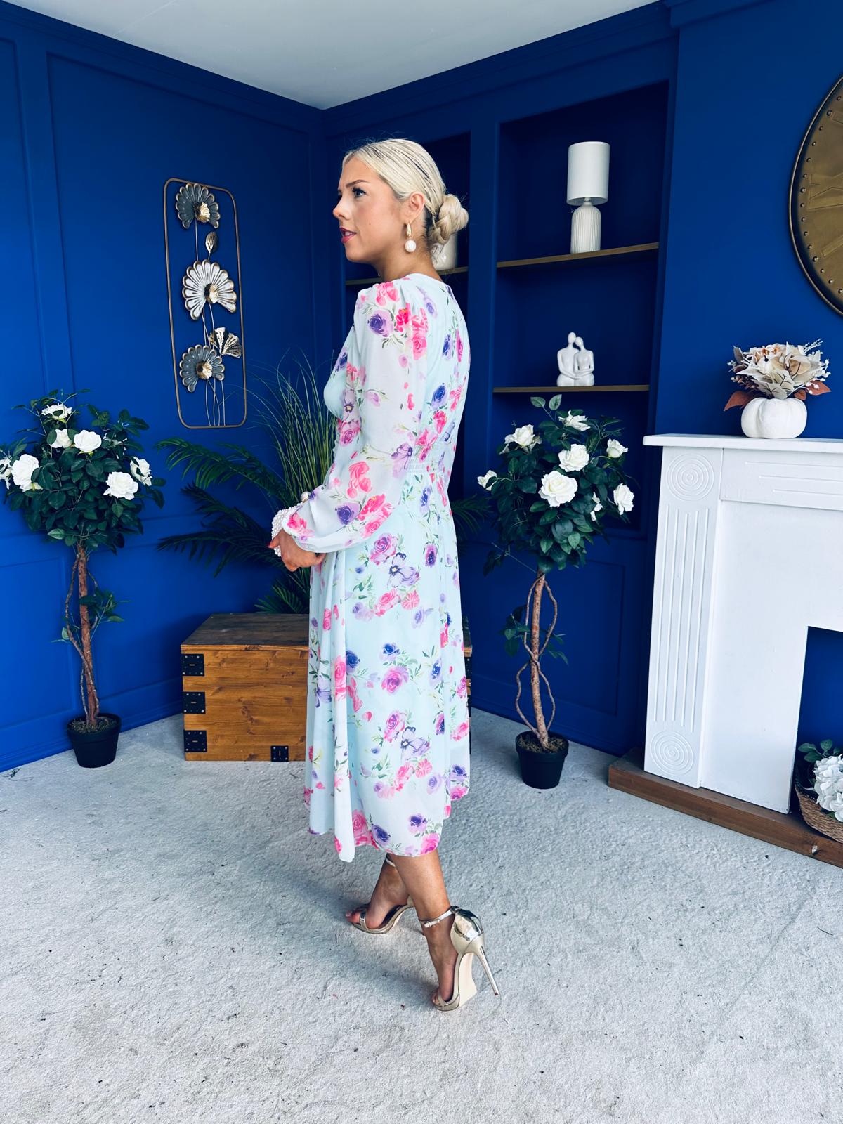 Bronagh Banded Midi Dress Floral Pink Mint