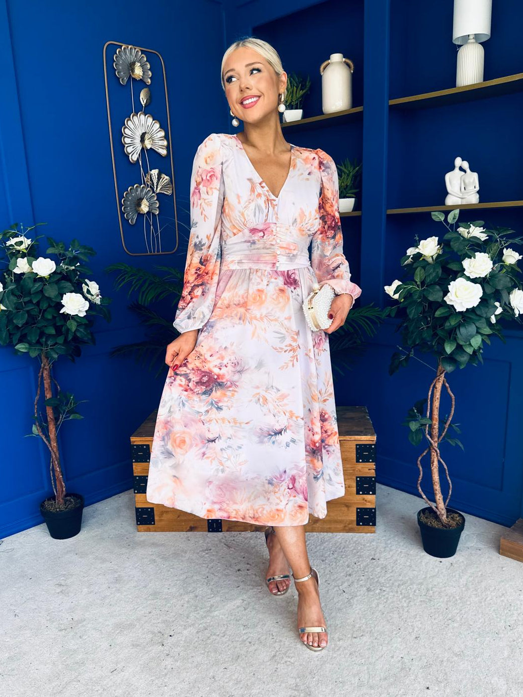 Bronagh Banded Midi Dress Floral Pastel – Canella Lane