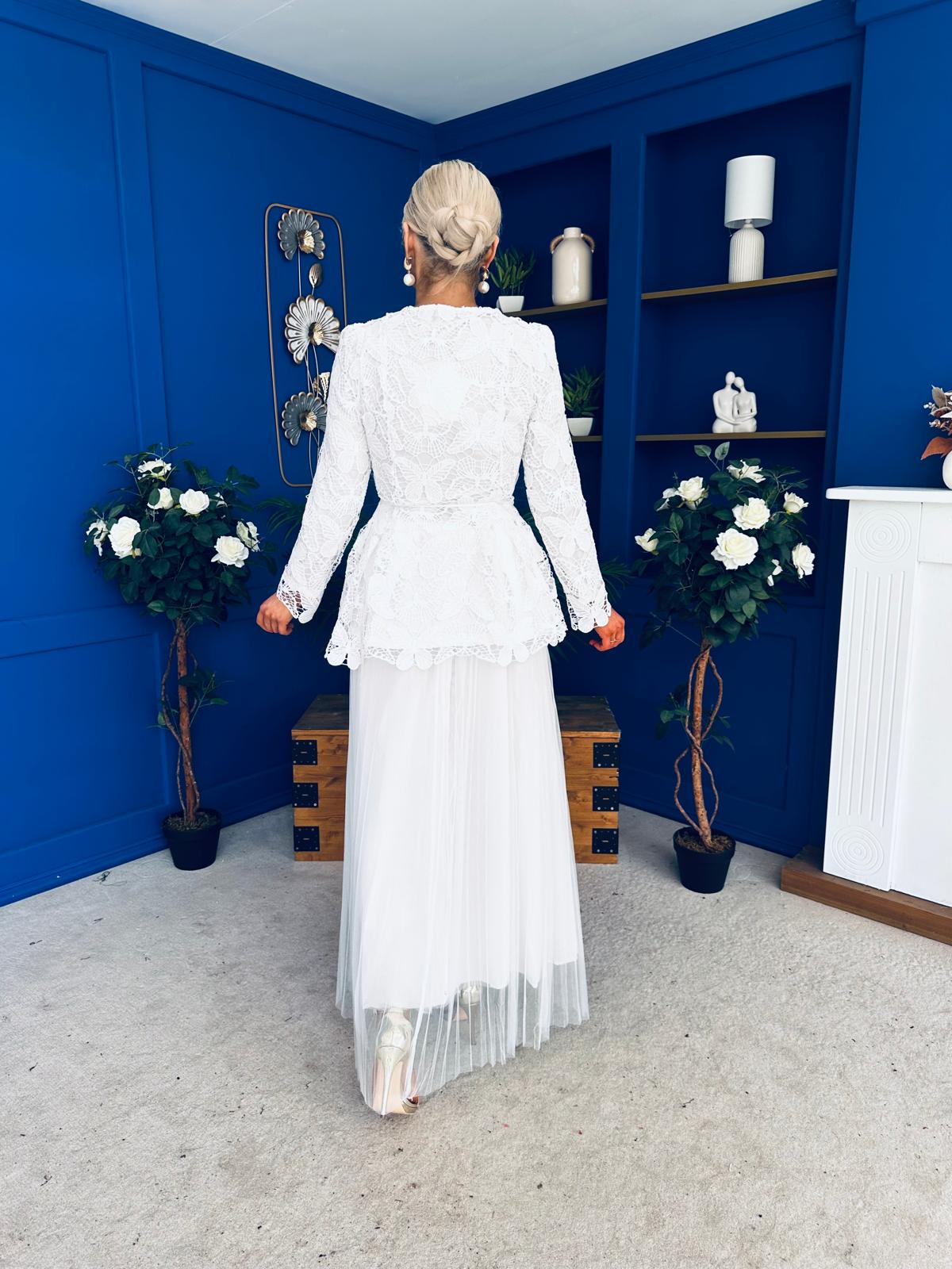 Raya Crochet Jacket & Tulle Skirt Set White