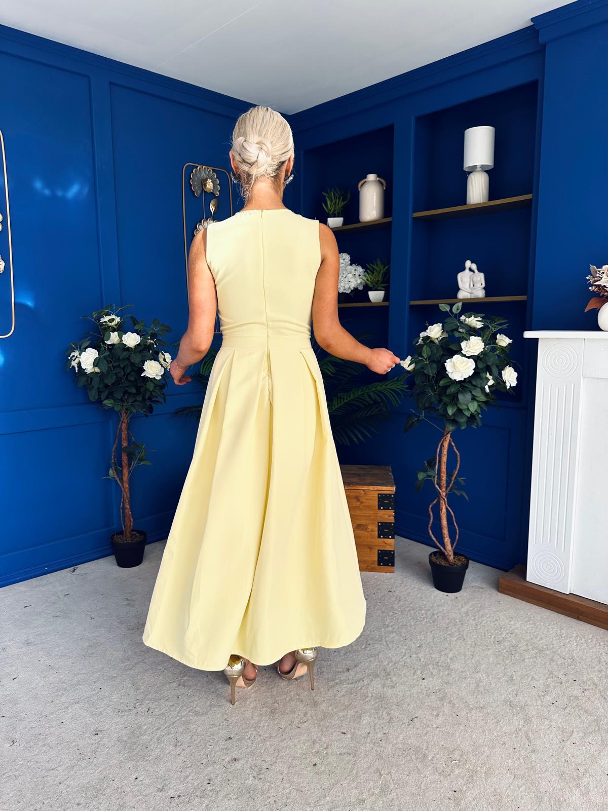 Riadh Detailed Occasion Midi Dress Yellow