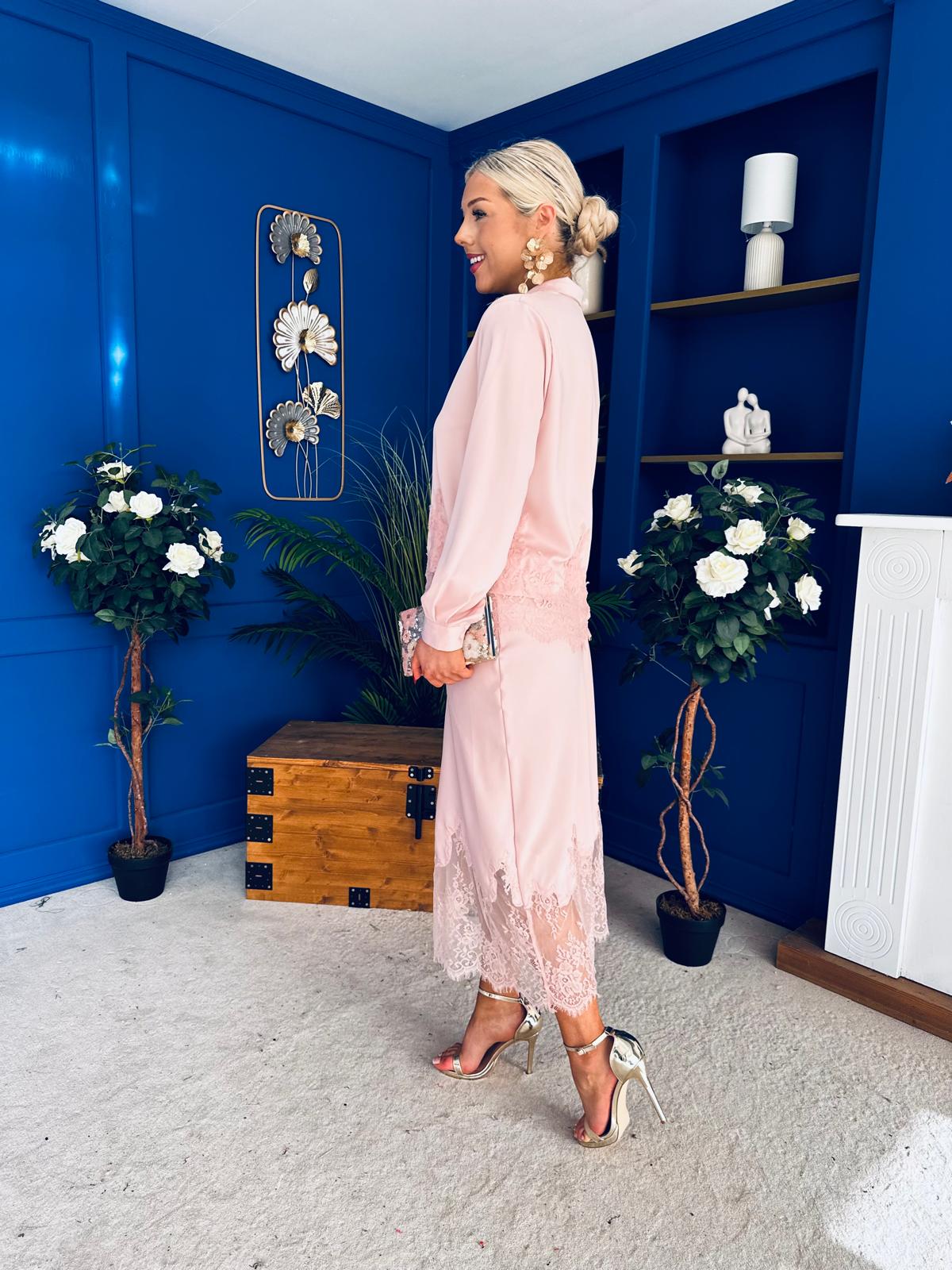 Bonnie Lace Detail Shirt & Skirt Set Blush