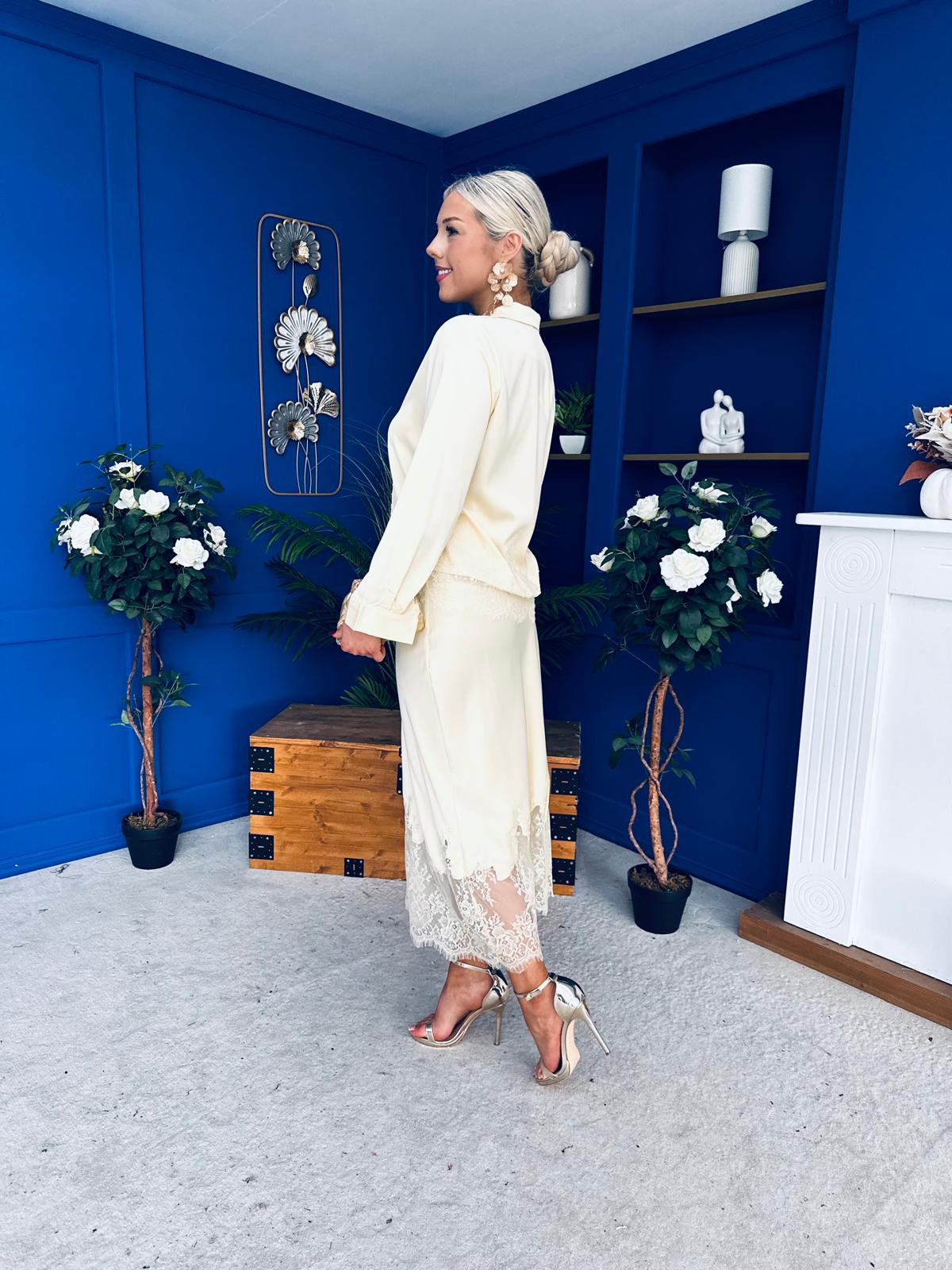 Bonnie Lace Detail Shirt & Skirt Set Yellow