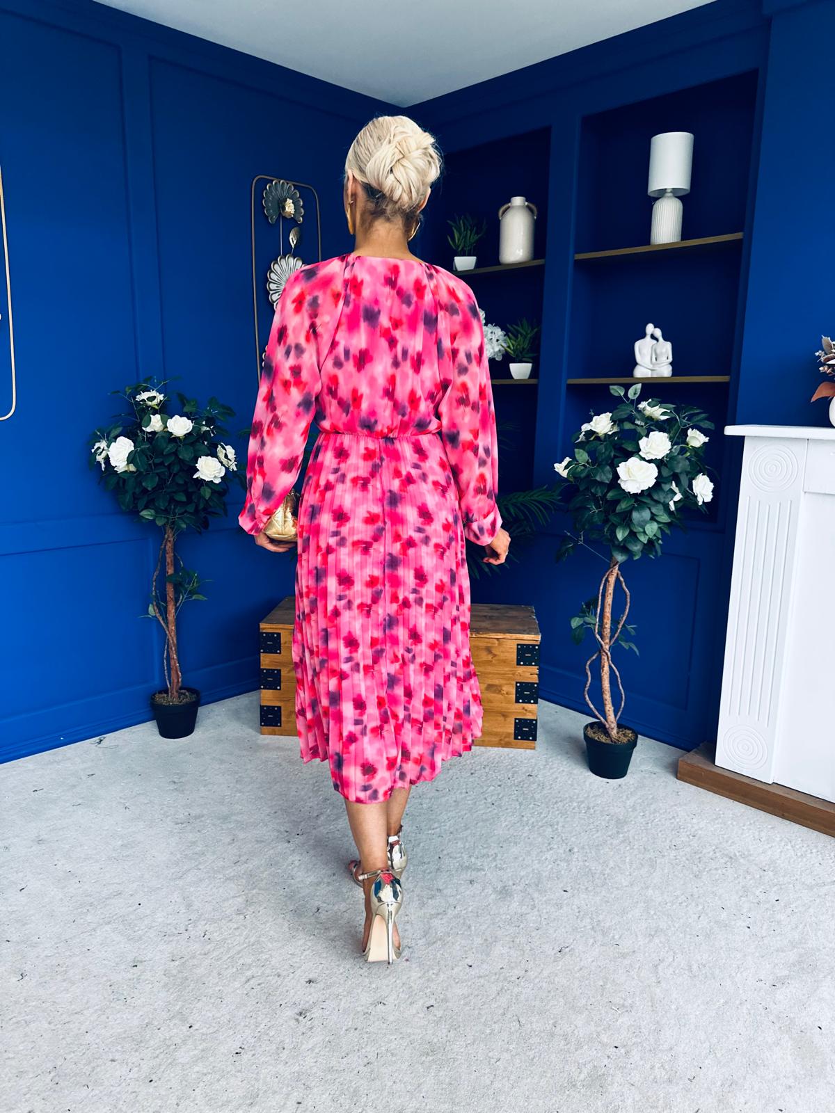 Caragh Pleated Midi Dress Floral Pink