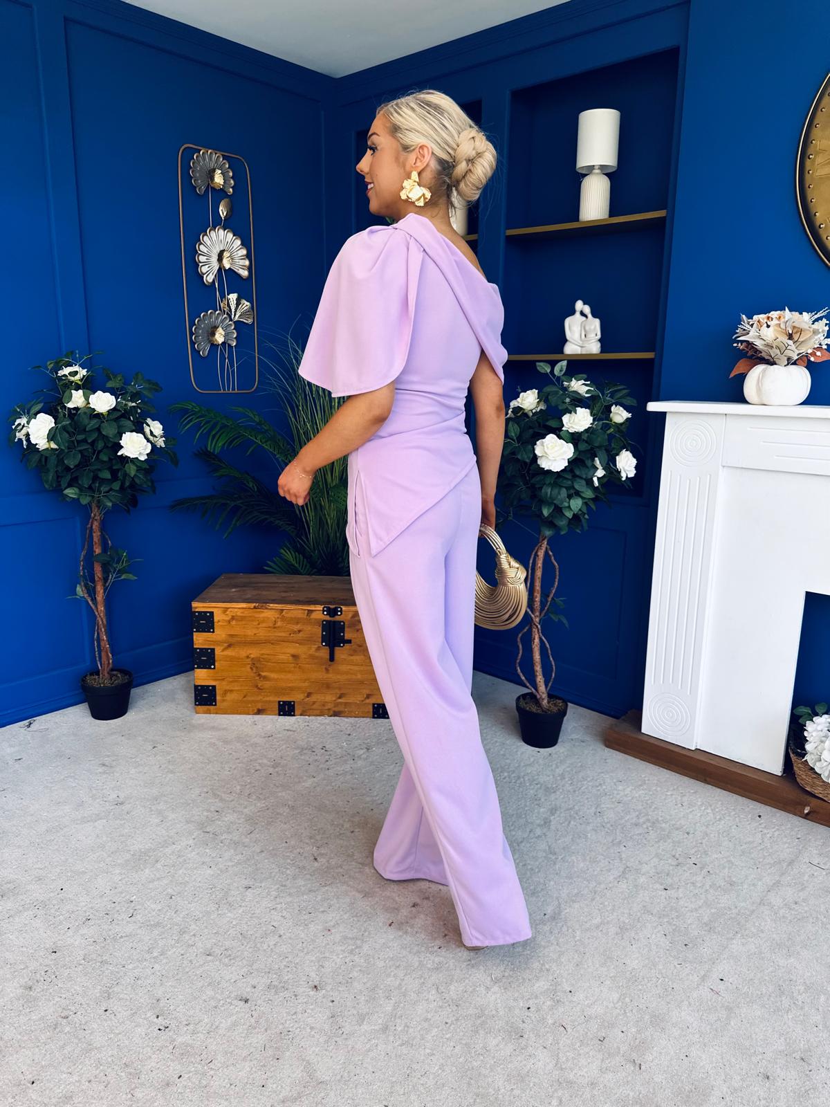 Isabella Detailed Top And Trouser Set Lilac