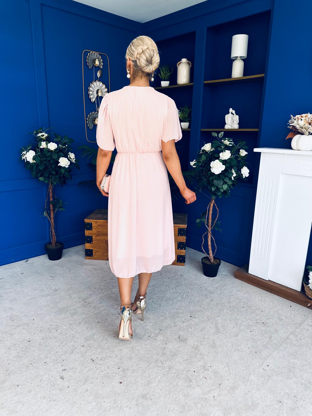 Mabel Pleat Detail Midi Dress Pwr Pink