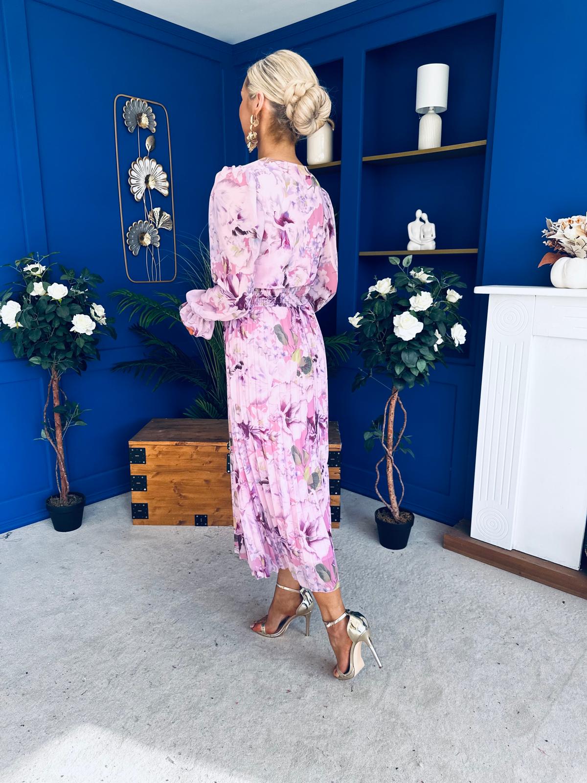 Blaithin Pleated Midi Dress Floral Lilac