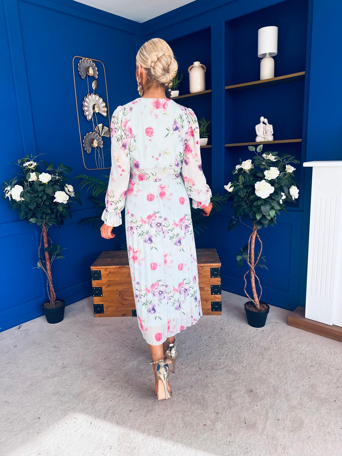 Blaithin Pleated Midi Dress Floral Mint