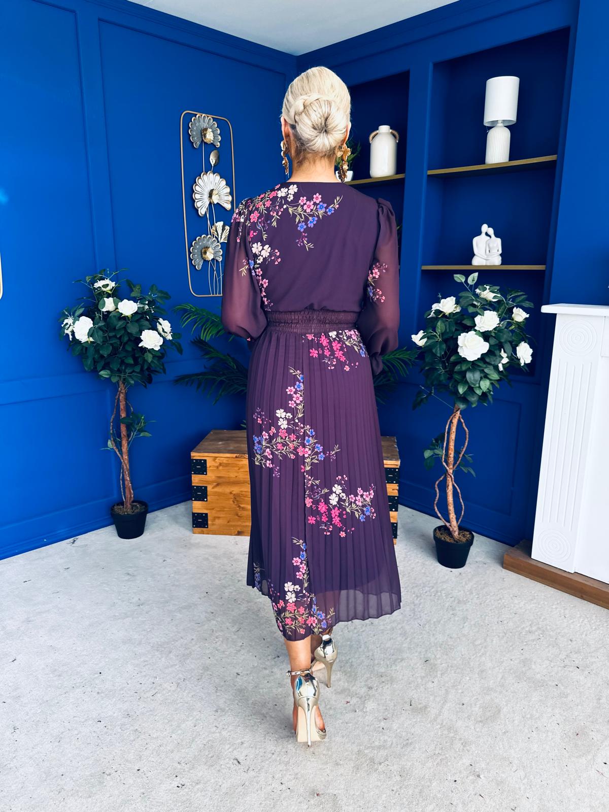 Blaithin Pleated Midi Dress Floral Purple