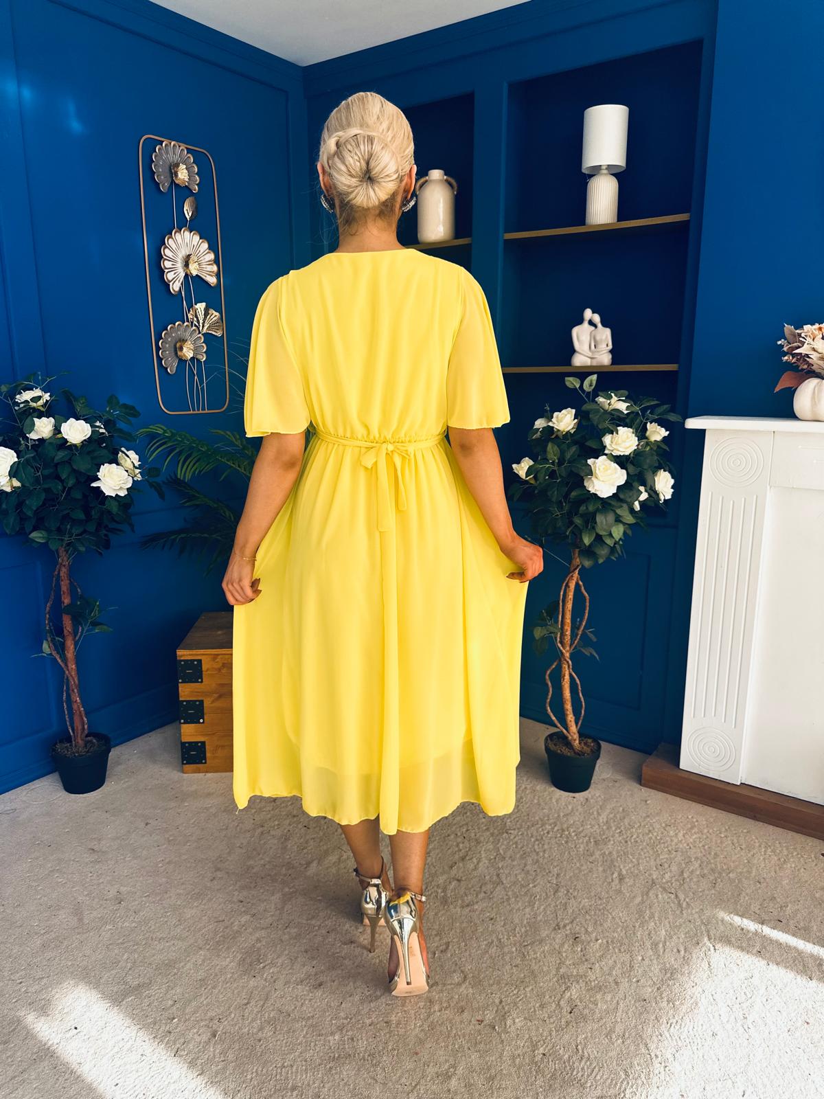 Darcy Embellished Belt Midi Dress Yellow