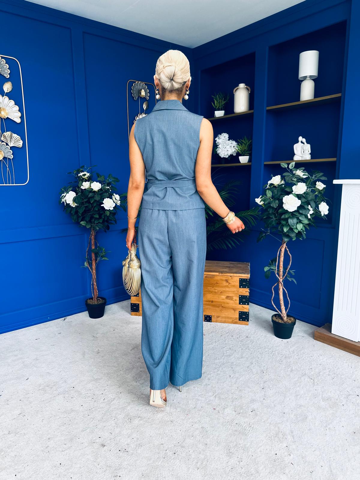 Janis Wrap Waistcoat & Trouser Set Blue